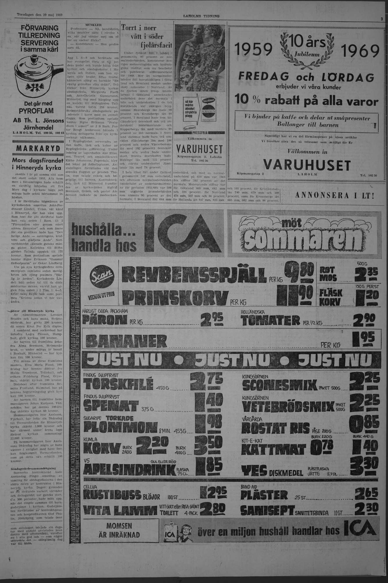 Laholms Tidning Torsdag 29 maj 1969, sida 3