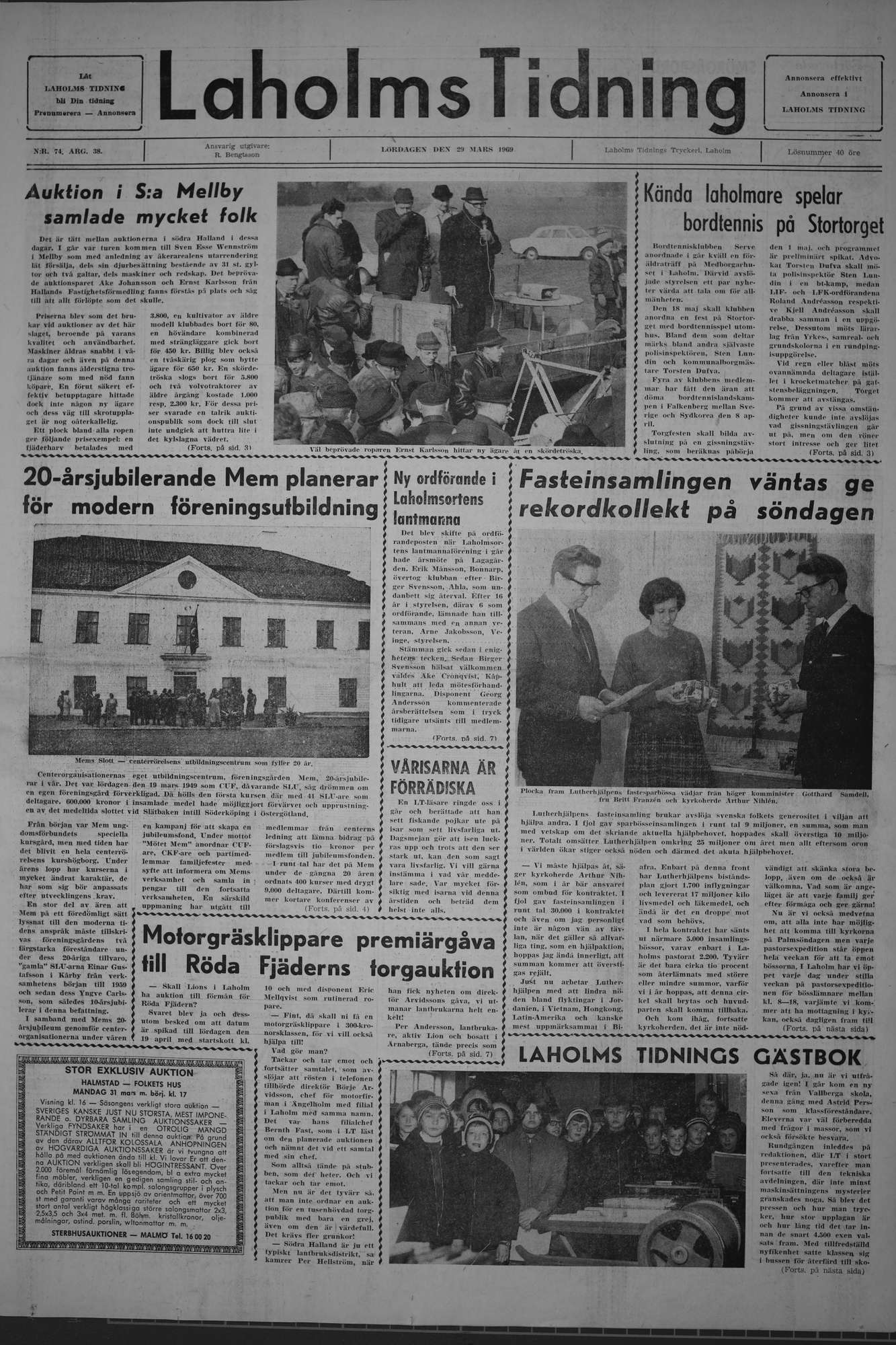 Laholms Tidning Lördag 29 mars 1969, sida 1