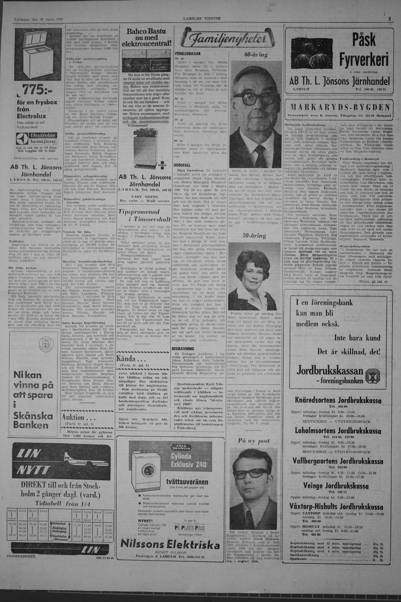 Laholms Tidning Lördag 29 mars 1969, sida 3