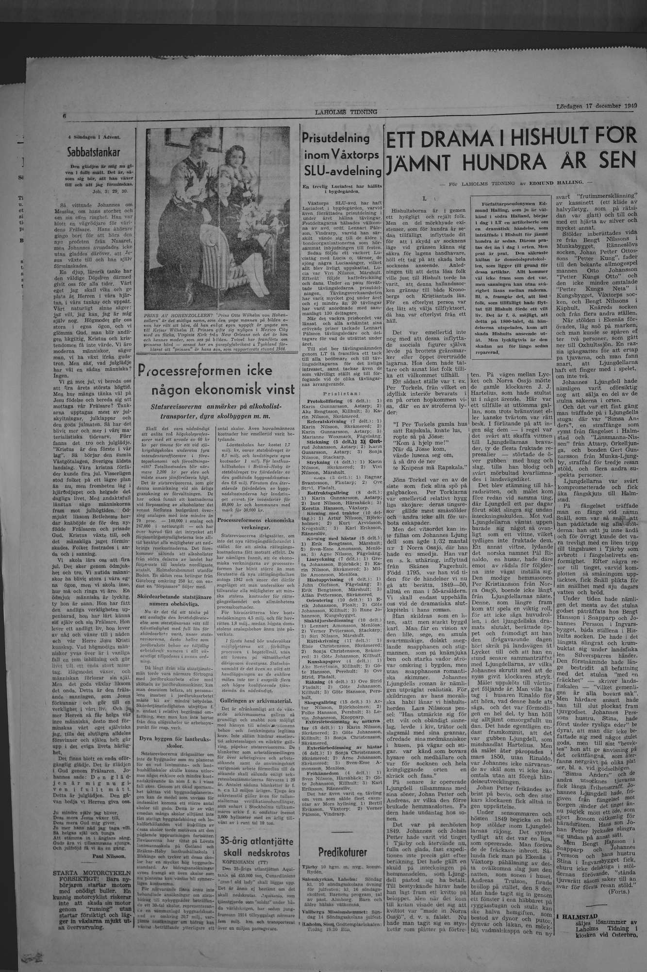 Laholms Tidning Lördag 17 december 1949, sida 6
