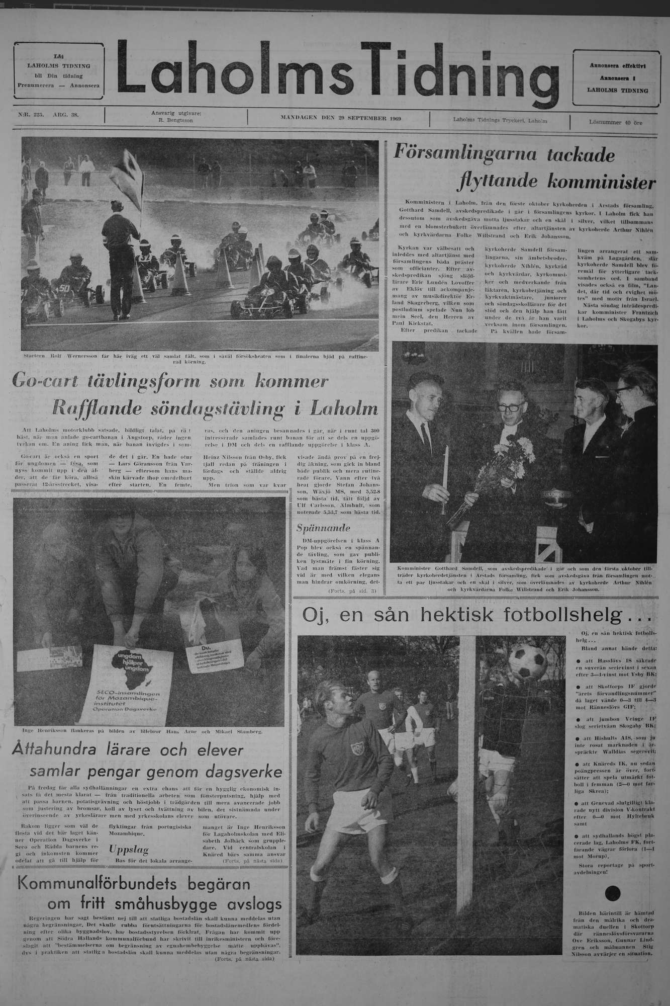 Laholms Tidning Måndag 29 september 1969, sida 1