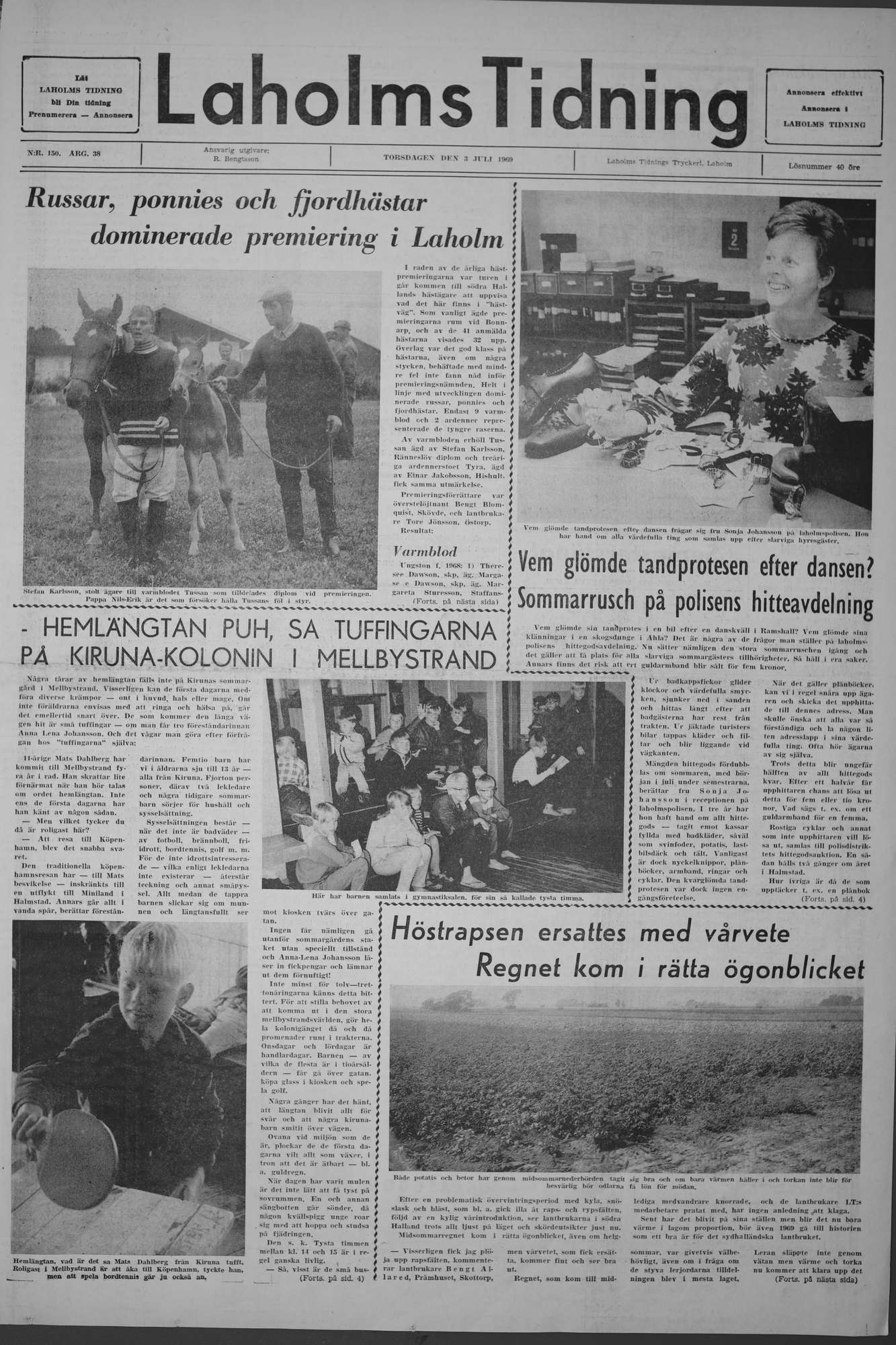 Laholms Tidning Torsdag 3 juli 1969, sida 1