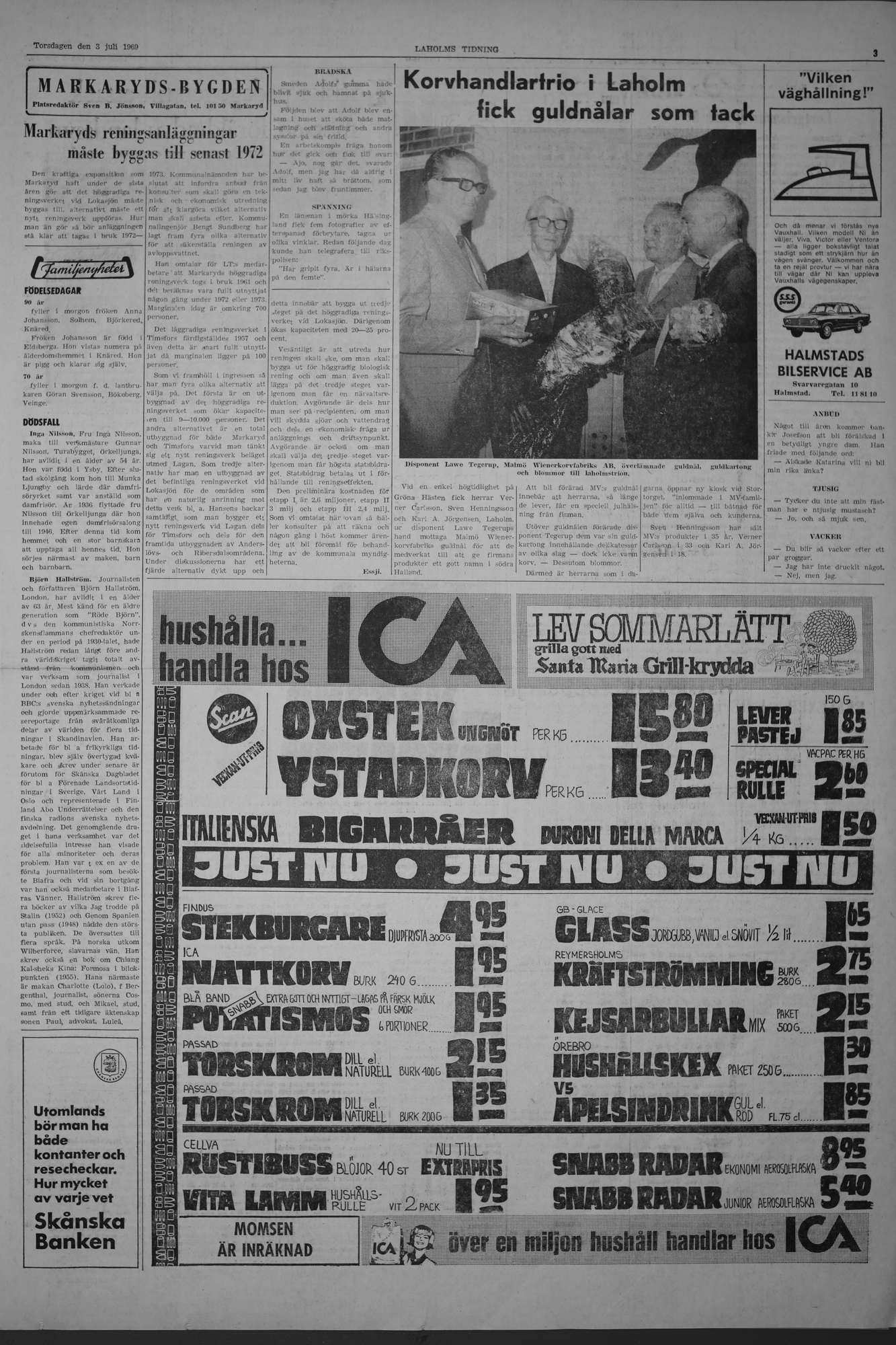 Laholms Tidning Torsdag 3 juli 1969, sida 3