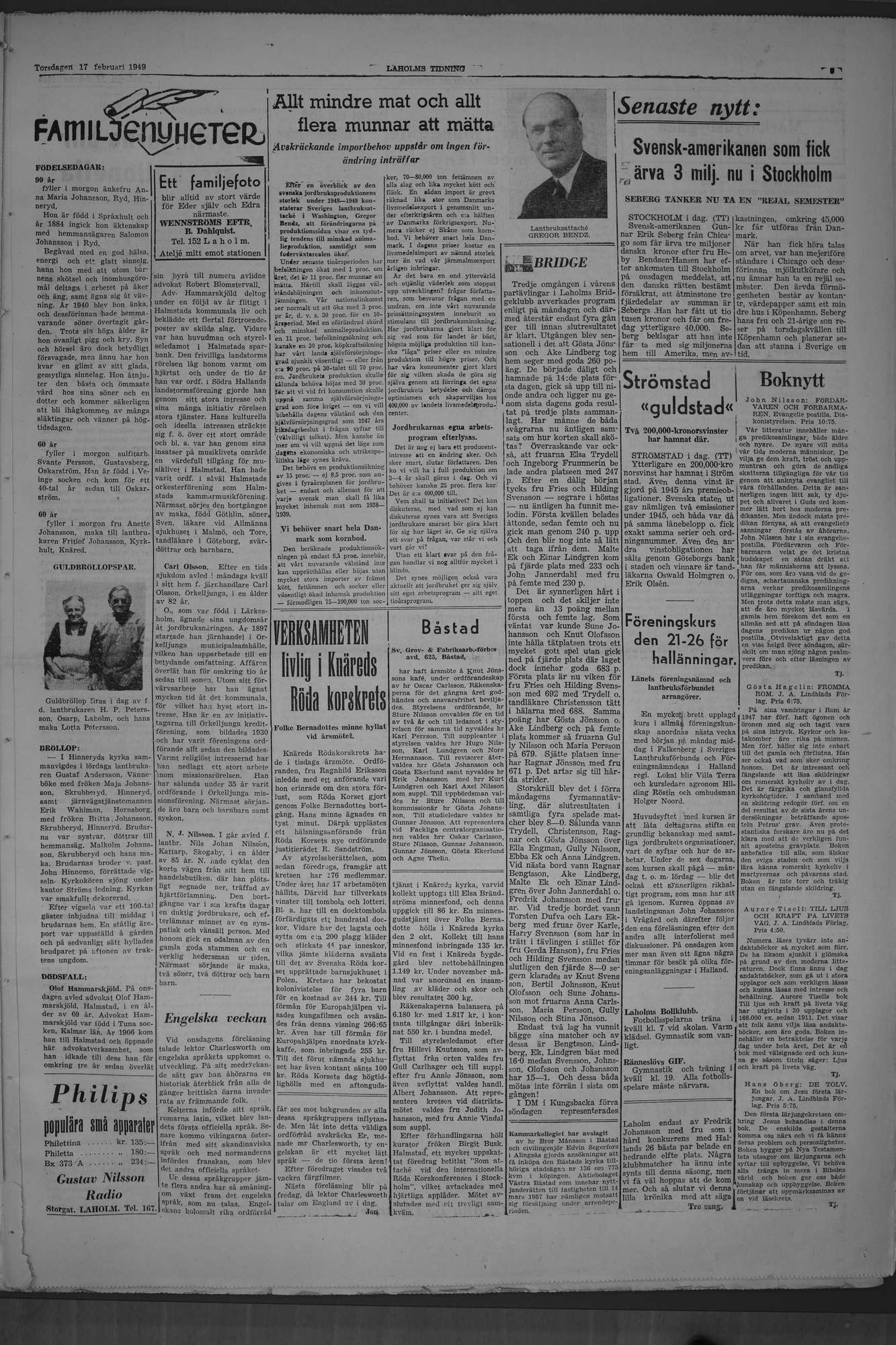 Laholms Tidning Torsdag 17 februari 1949, sida 3