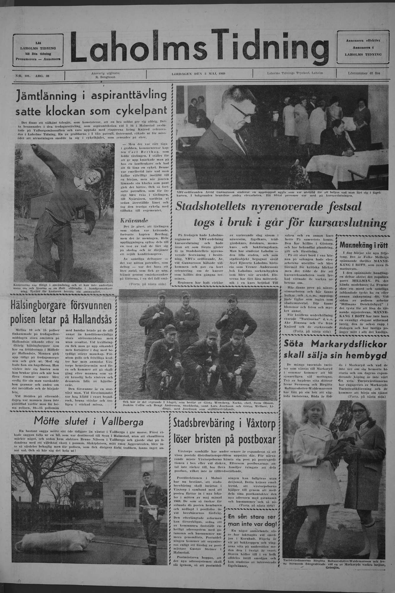 Laholms Tidning Lördag 3 maj 1969, sida 1