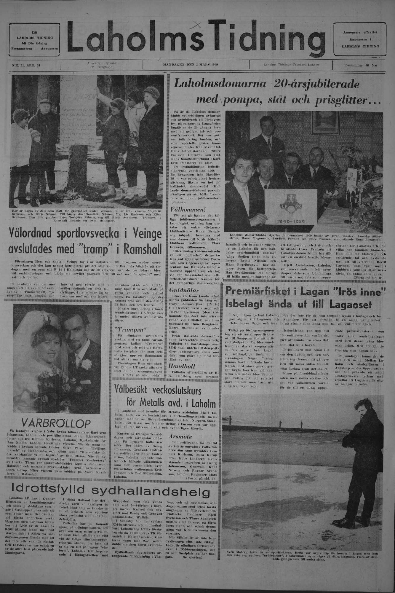 Laholms Tidning Måndag 3 mars 1969, sida 1