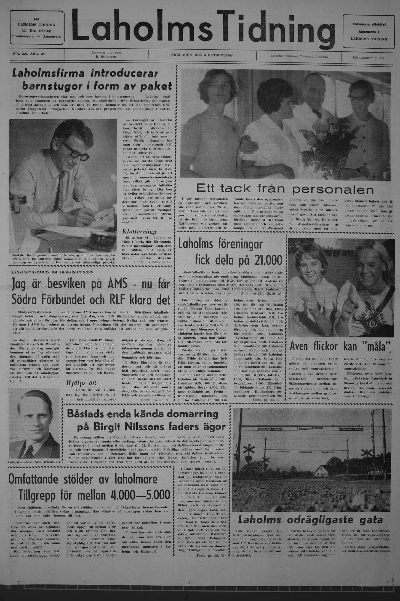 Laholms Tidning Fredag 3 oktober 1969, sida 1