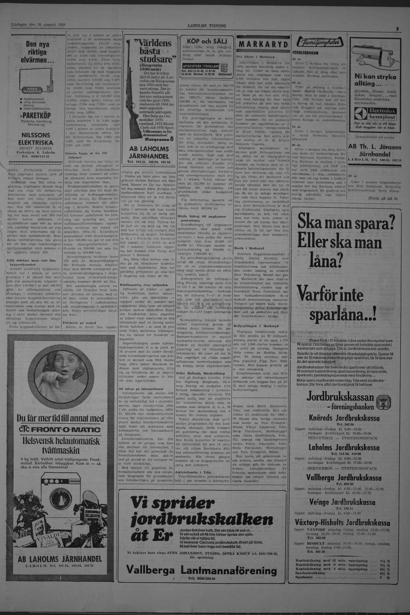 Laholms Tidning Lördag 30 augusti 1969, sida 3