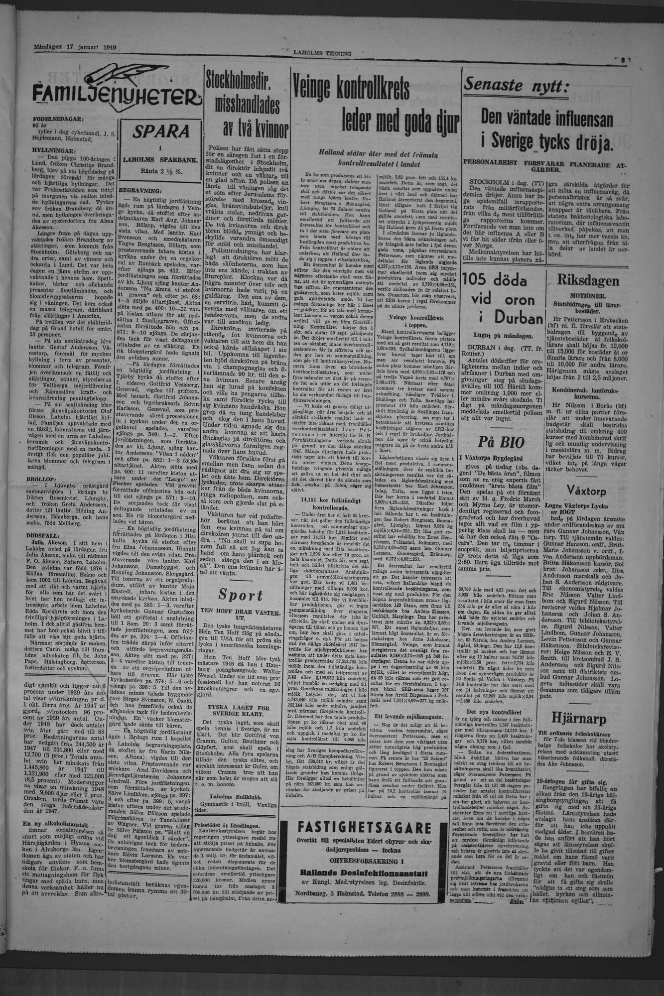 Laholms Tidning Måndag 17 januari 1949, sida 3