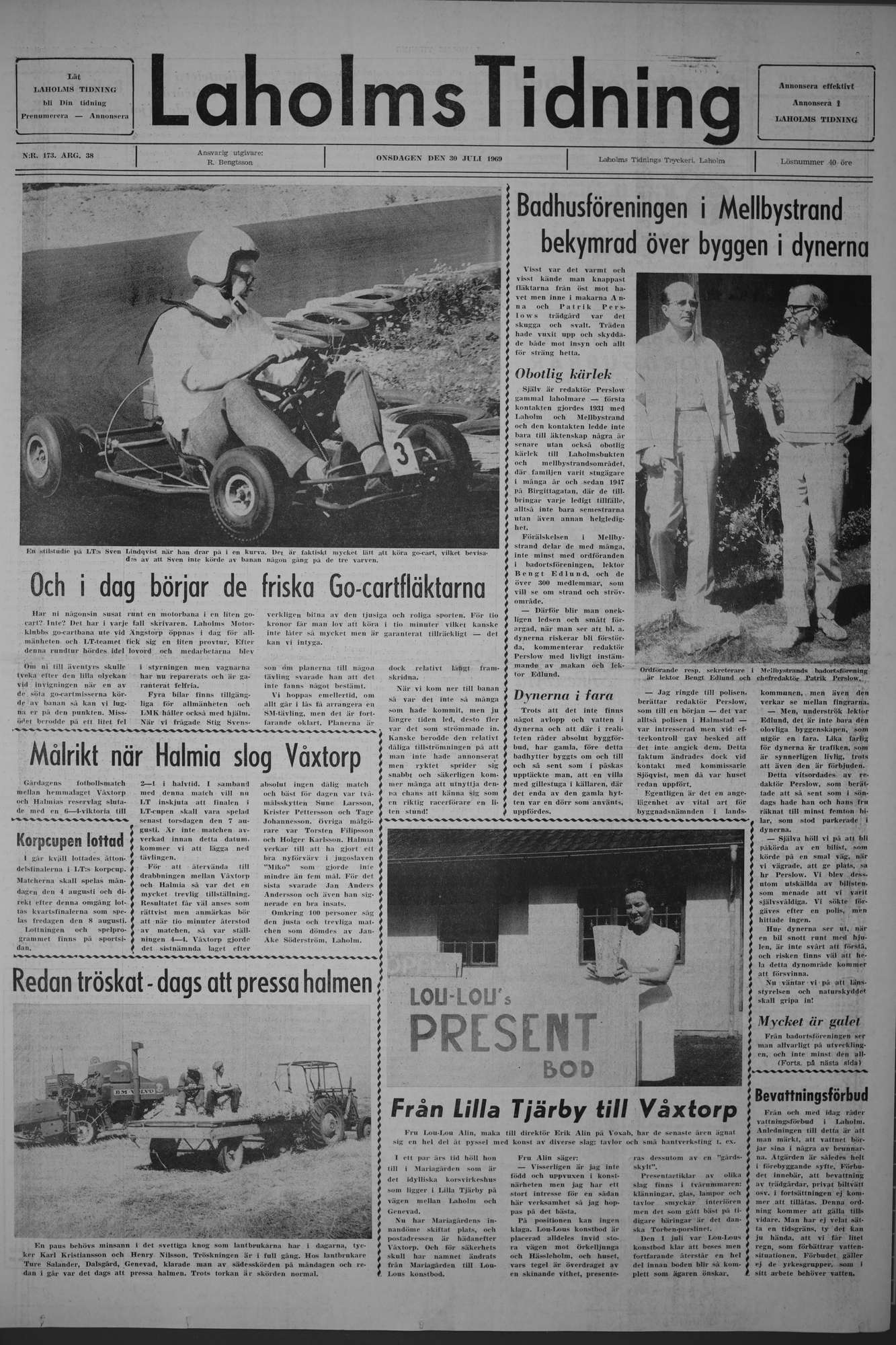 Laholms Tidning Onsdag 30 juli 1969, sida 1