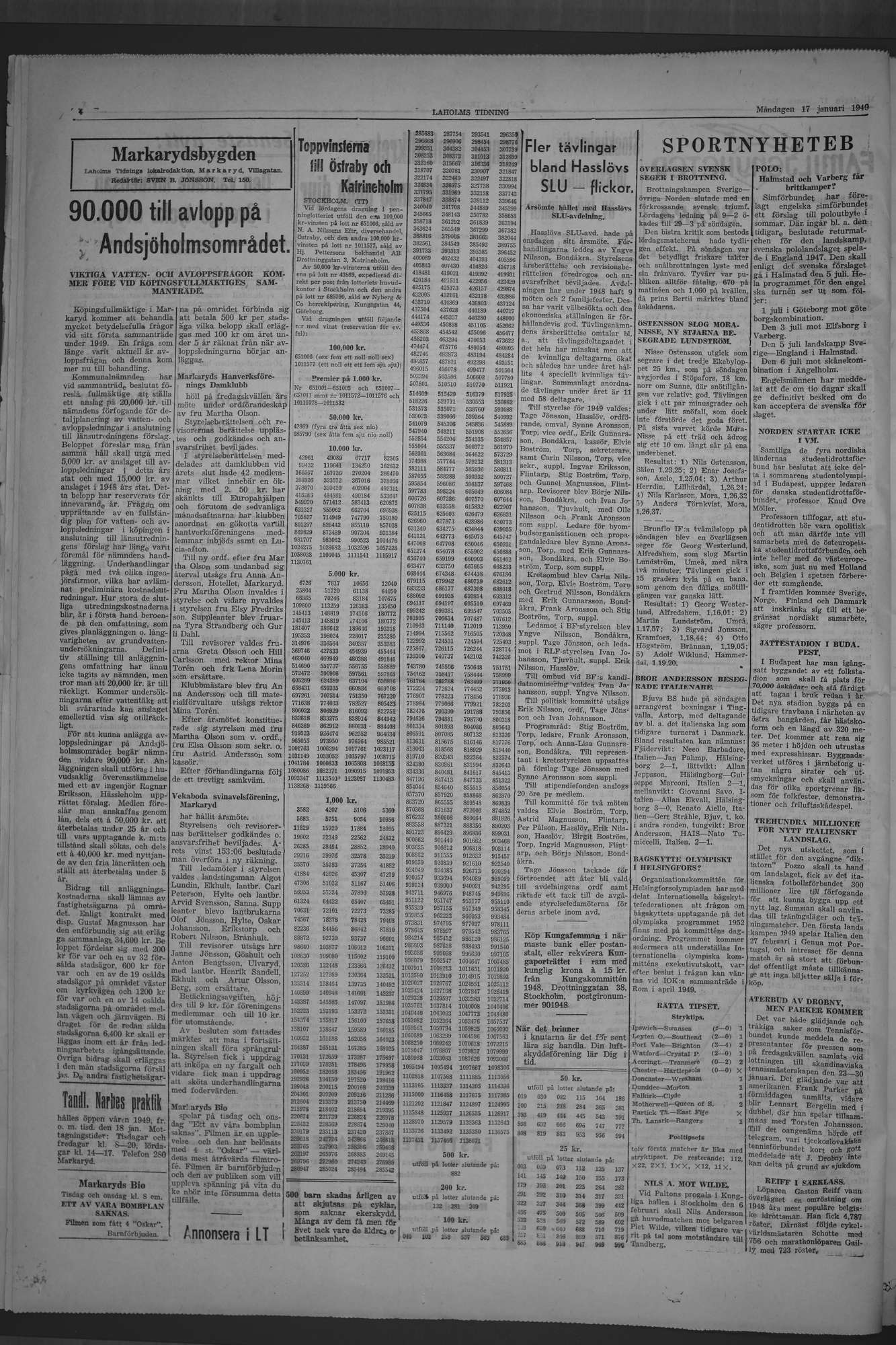 Laholms Tidning Måndag 17 januari 1949, sida 4