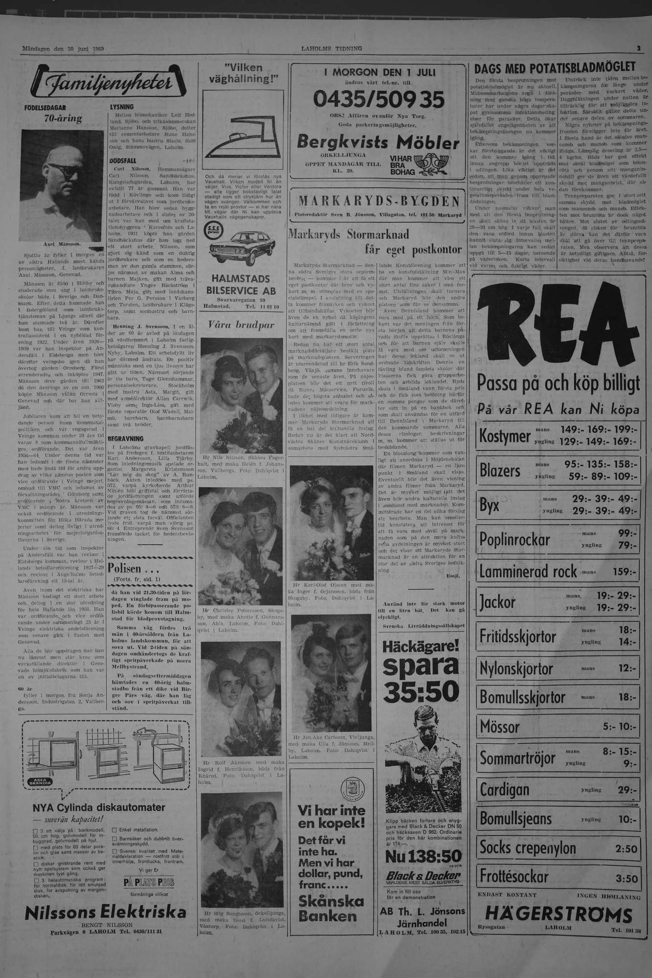 Laholms Tidning Måndag 30 juni 1969, sida 3