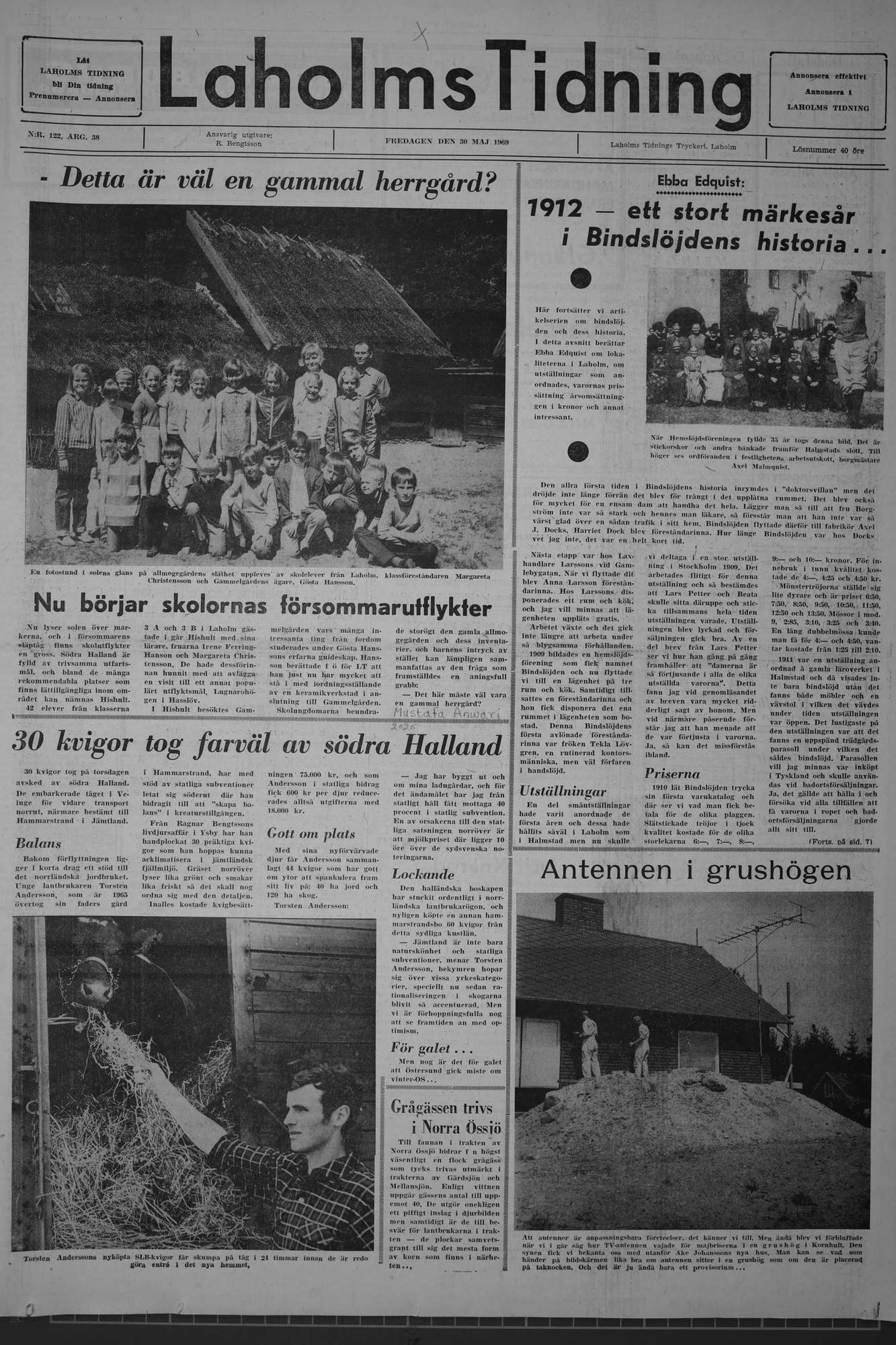 Laholms Tidning Fredag 30 maj 1969, sida 1