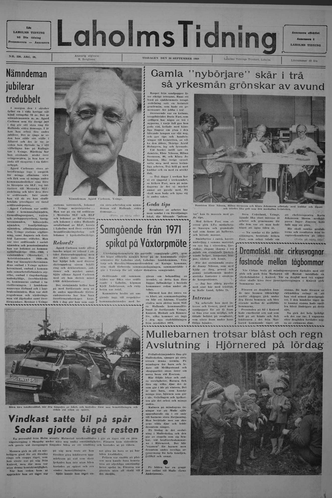 Laholms Tidning Tisdag 30 september 1969, sida 1