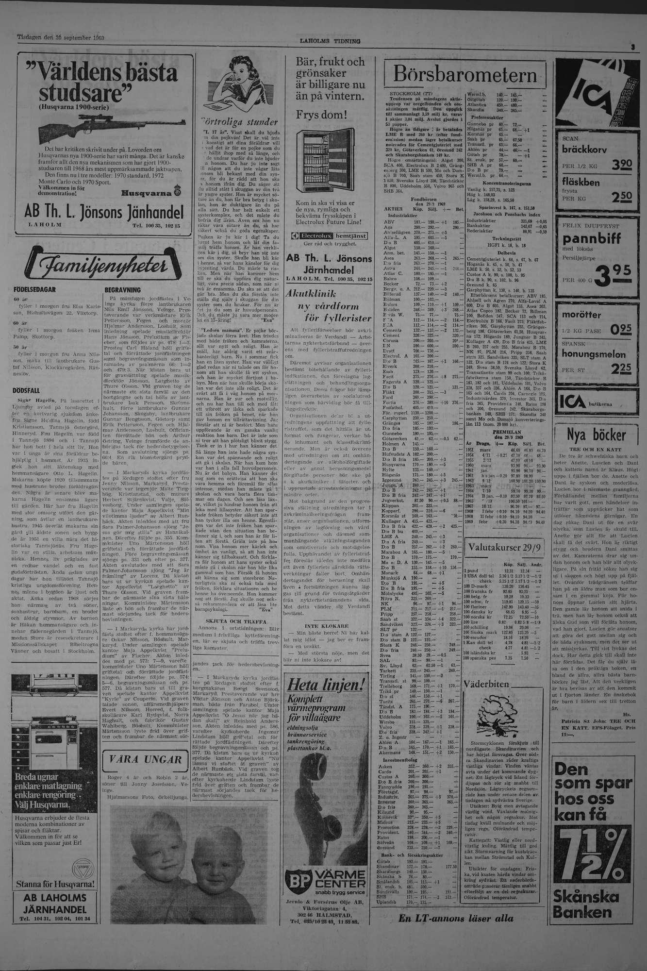 Laholms Tidning Tisdag 30 september 1969, sida 3