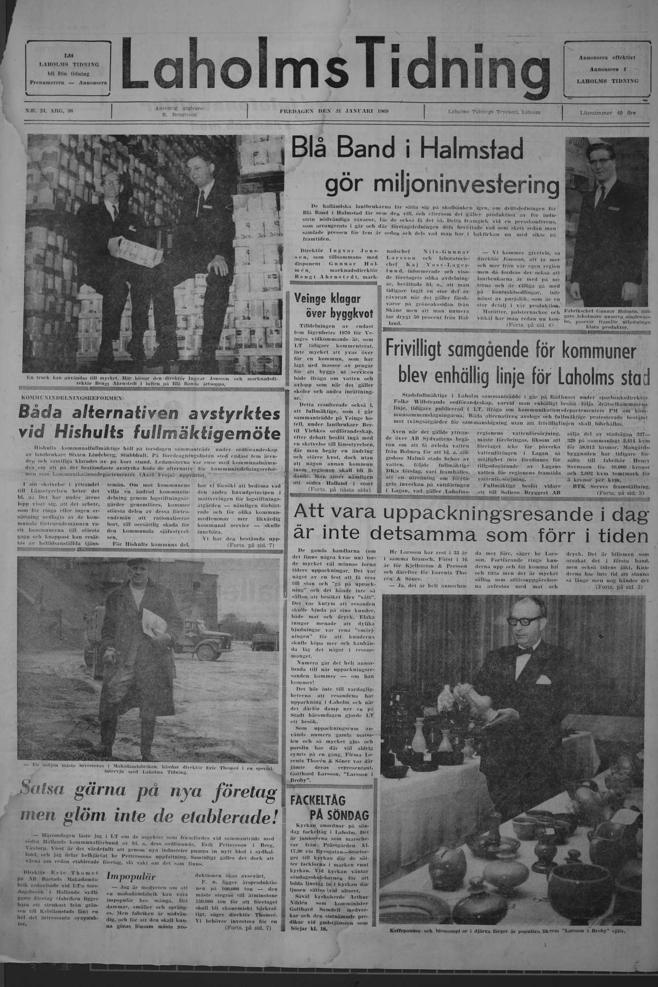 Laholms Tidning Fredag 31 januari 1969, sida 1
