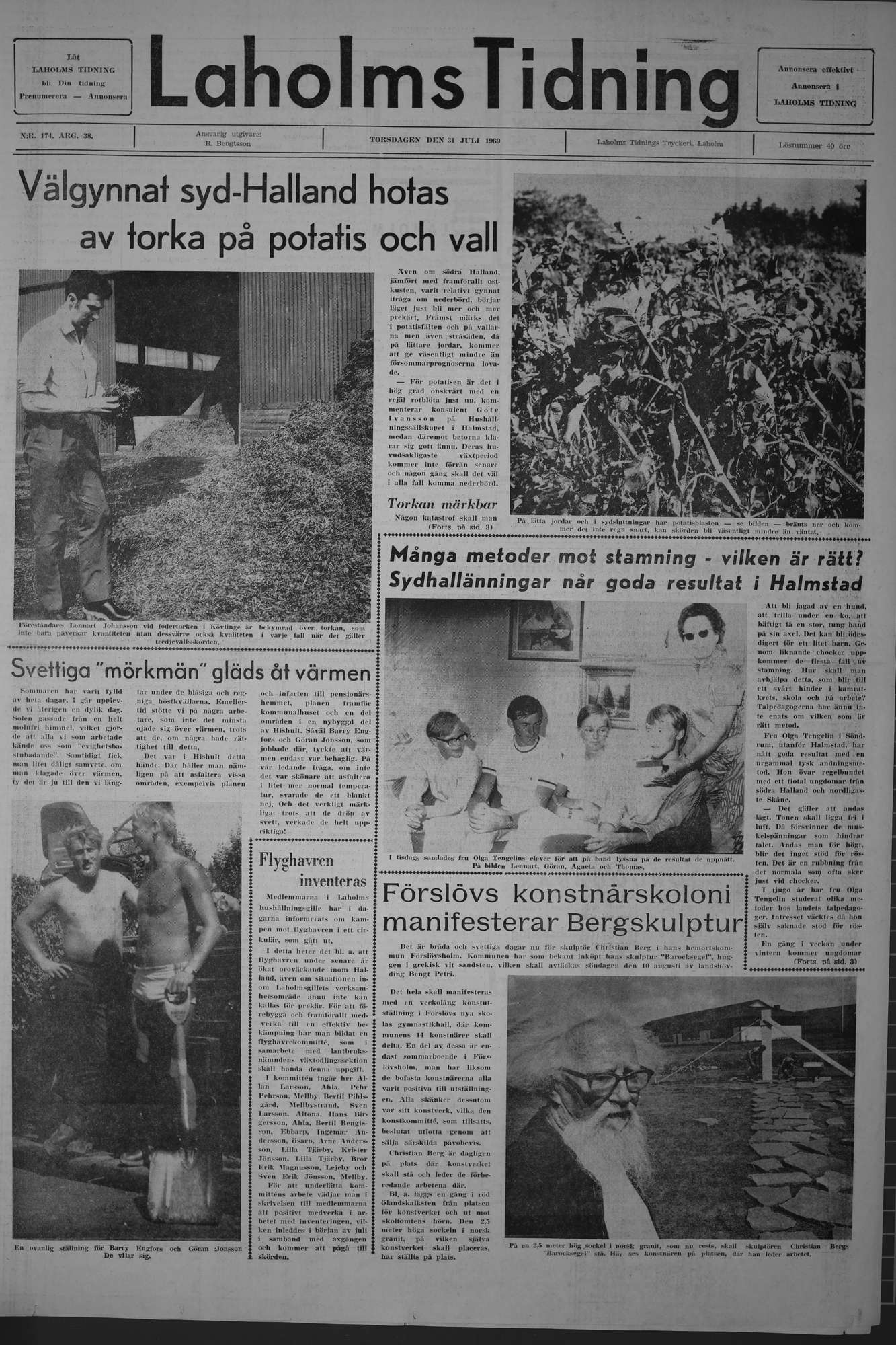 Laholms Tidning Torsdag 31 juli 1969, sida 1