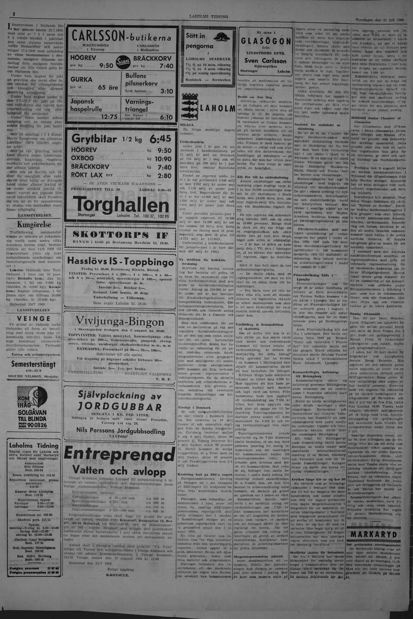 Laholms Tidning Torsdag 31 juli 1969, sida 2