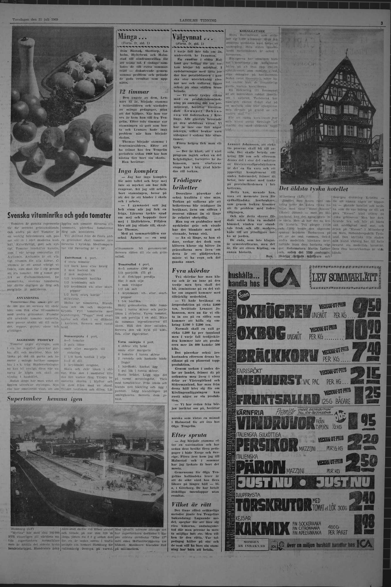Laholms Tidning Torsdag 31 juli 1969, sida 3