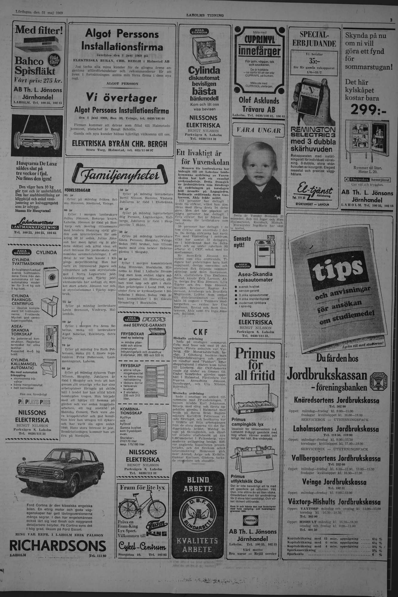 Laholms Tidning Lördag 31 maj 1969, sida 3