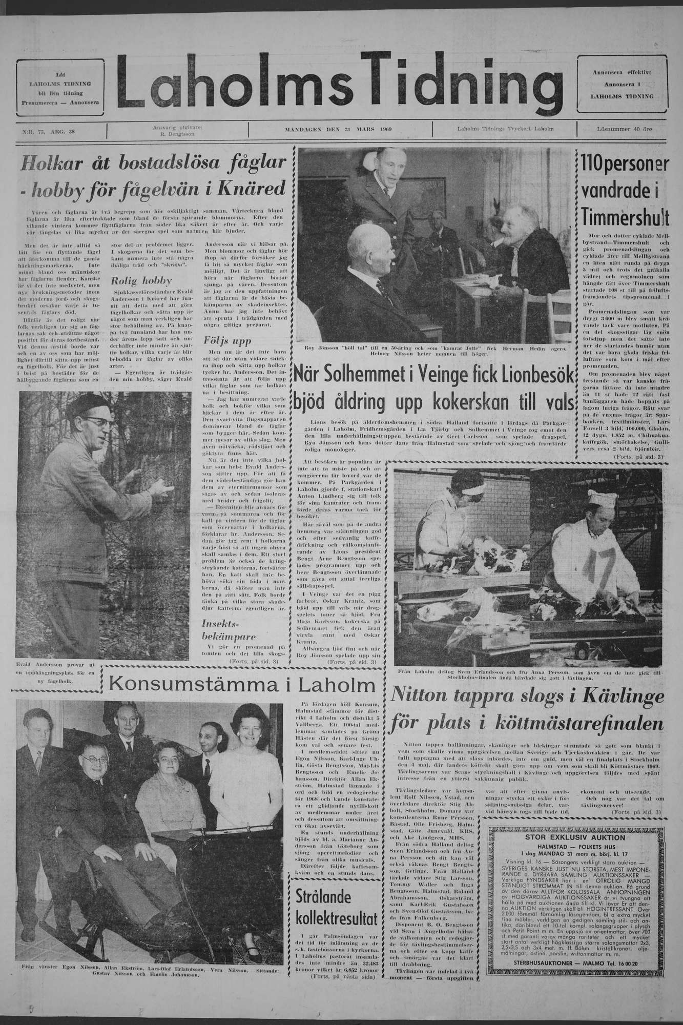 Laholms Tidning Måndag 31 mars 1969, sida 1