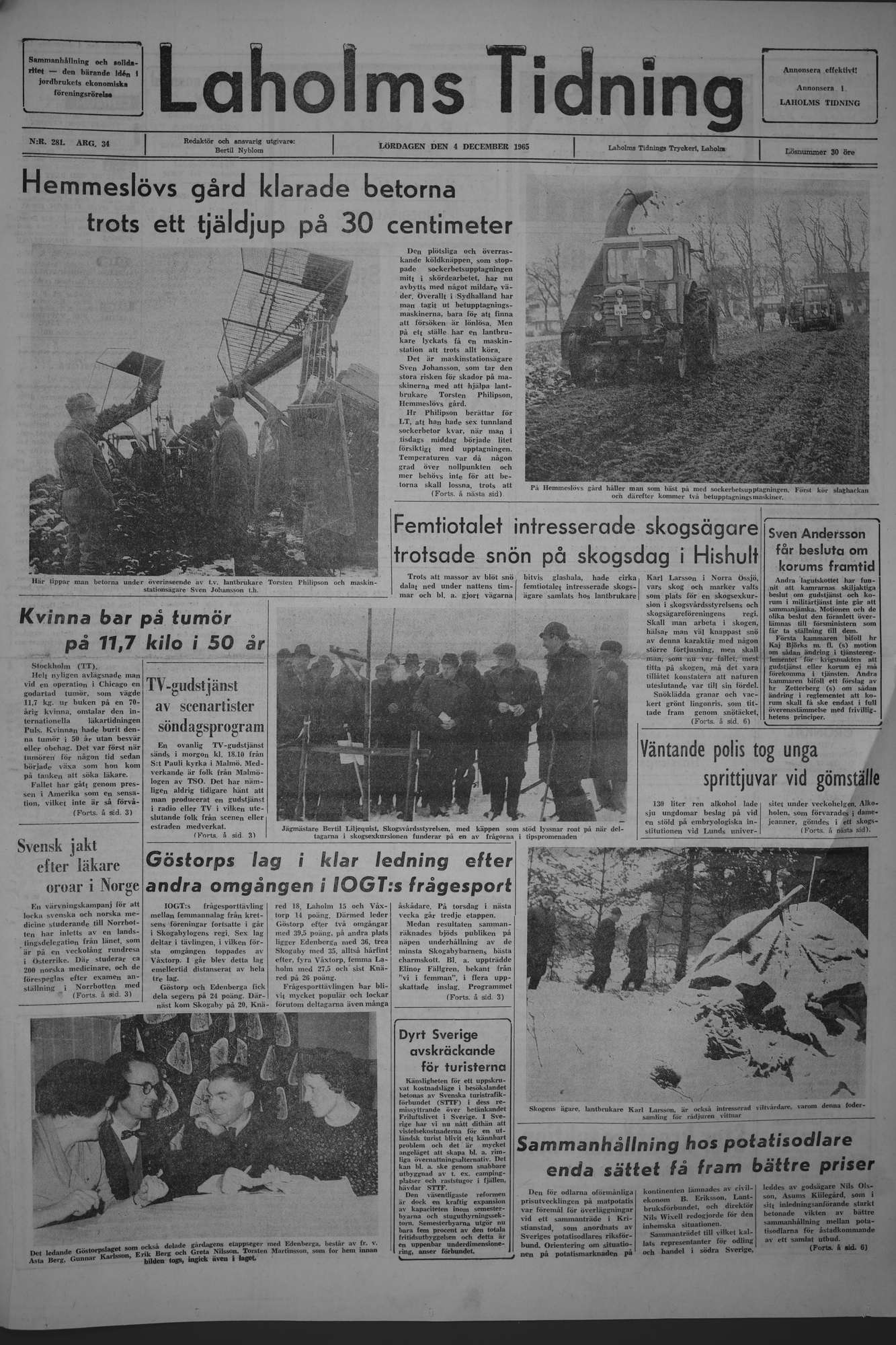 Laholms Tidning Lördag 4 december 1965, sida 1