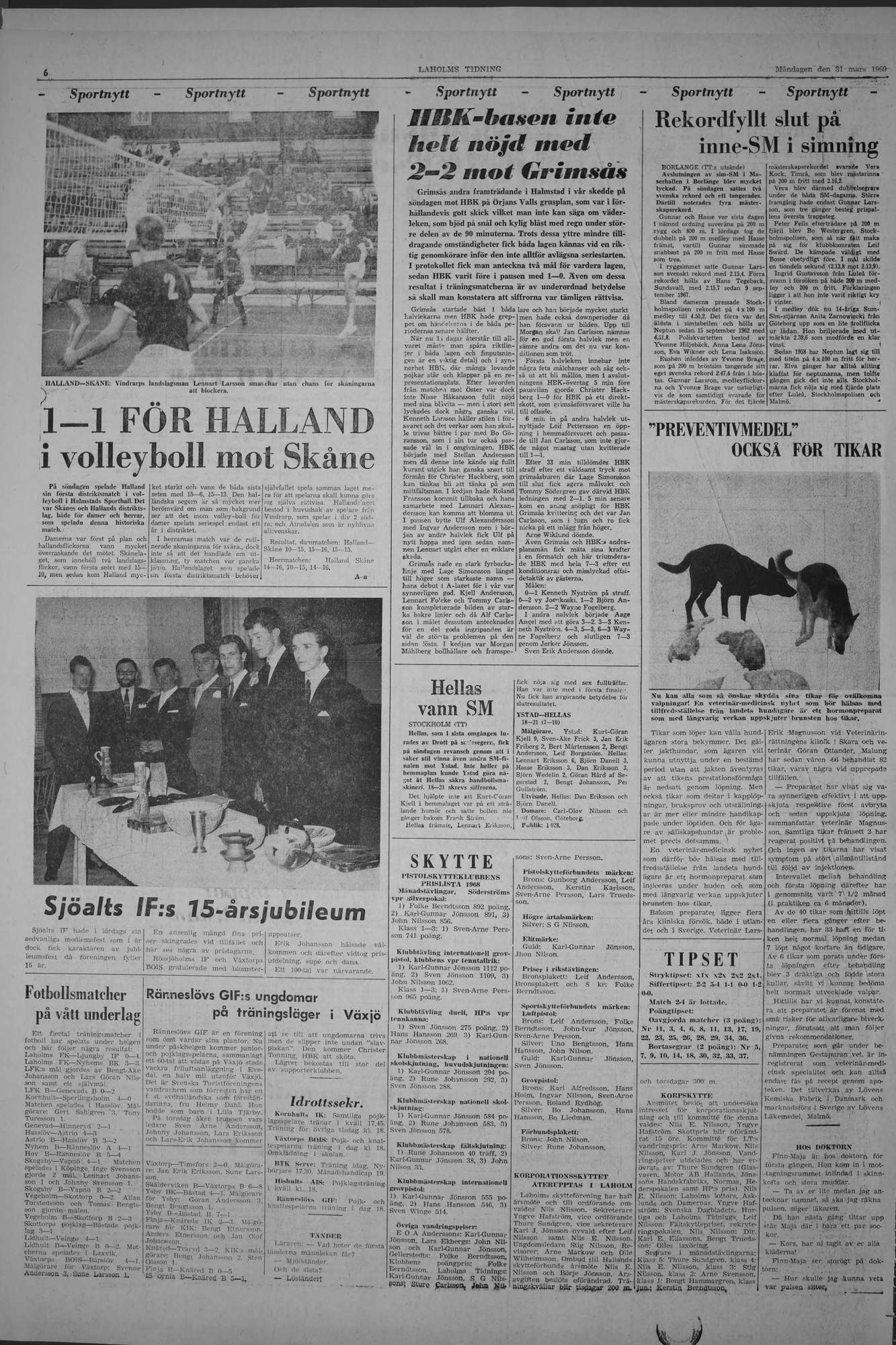 Laholms Tidning Måndag 31 mars 1969, sida 6
