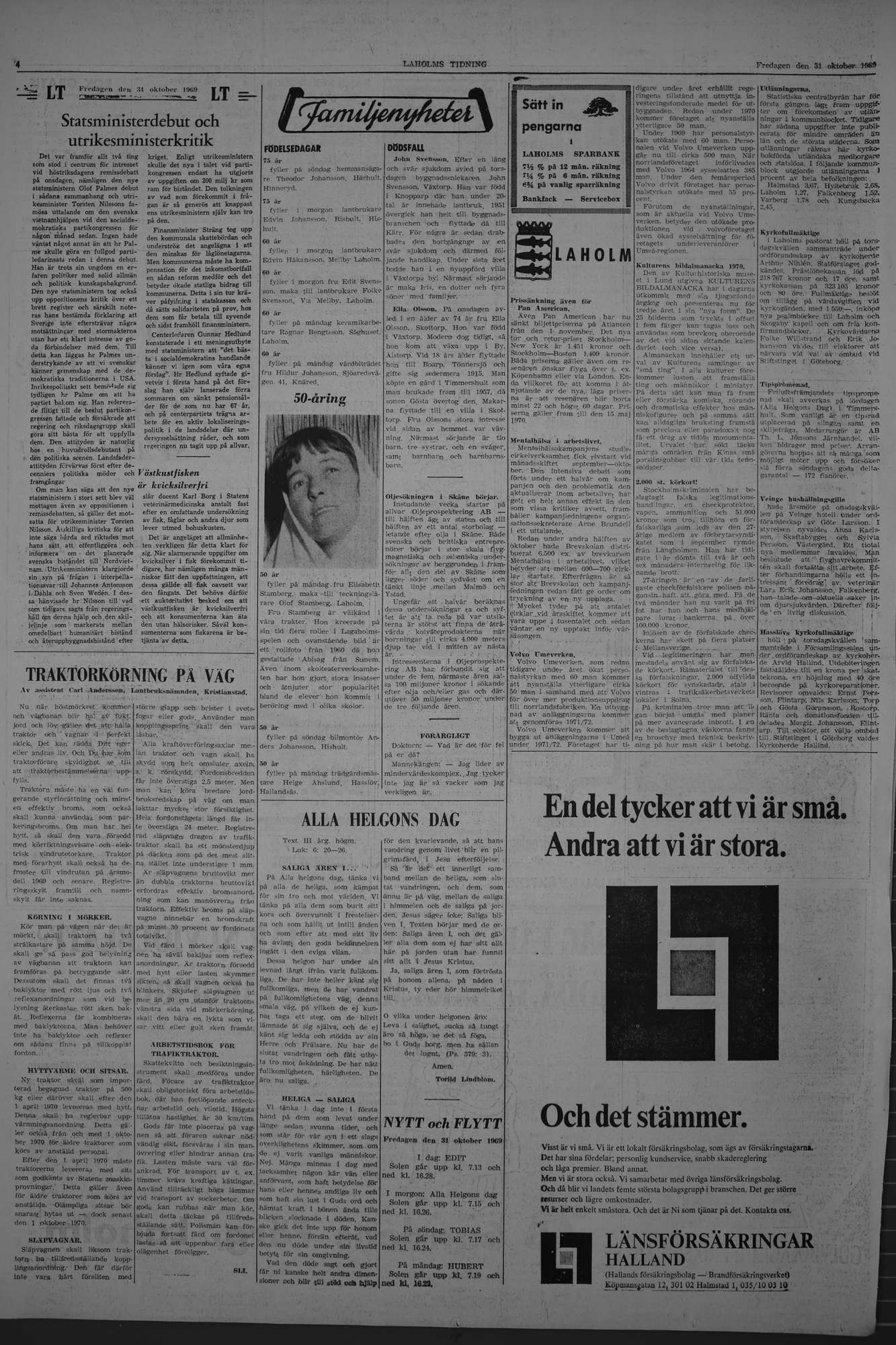 Laholms Tidning Fredag 31 oktober 1969, sida 4