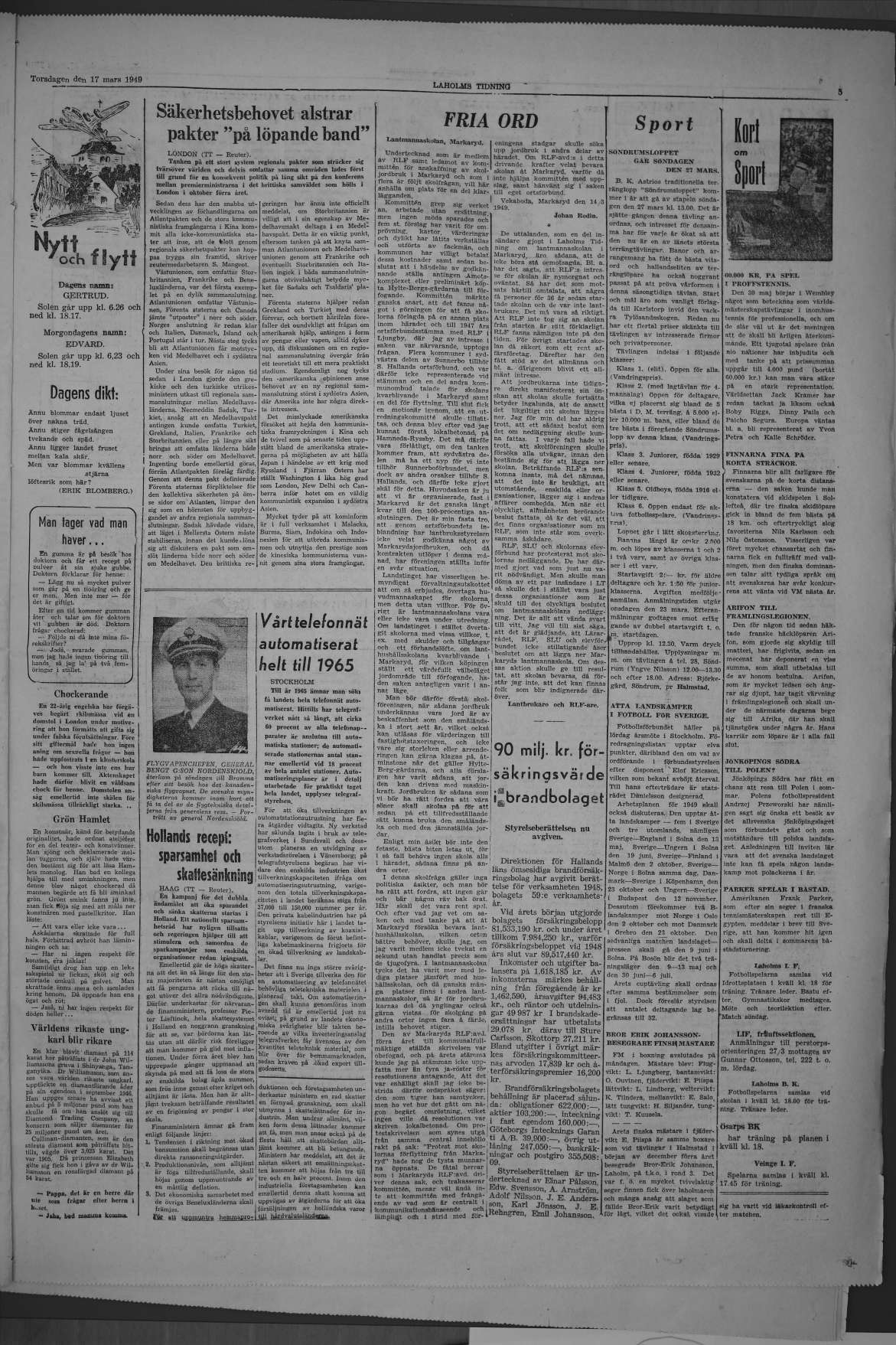 Laholms Tidning Torsdag 17 mars 1949, sida 5