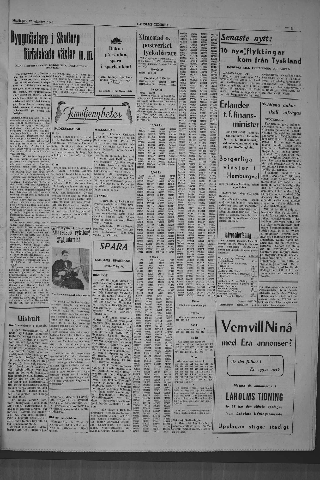Laholms Tidning Måndag 17 oktober 1949, sida 3