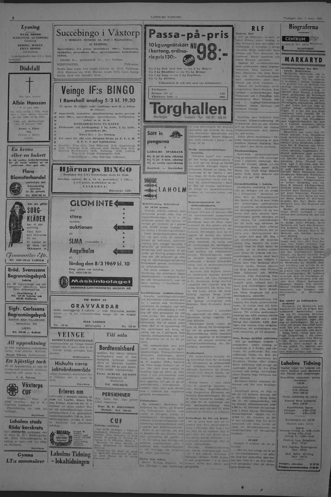 Laholms Tidning Tisdag 4 mars 1969, sida 2