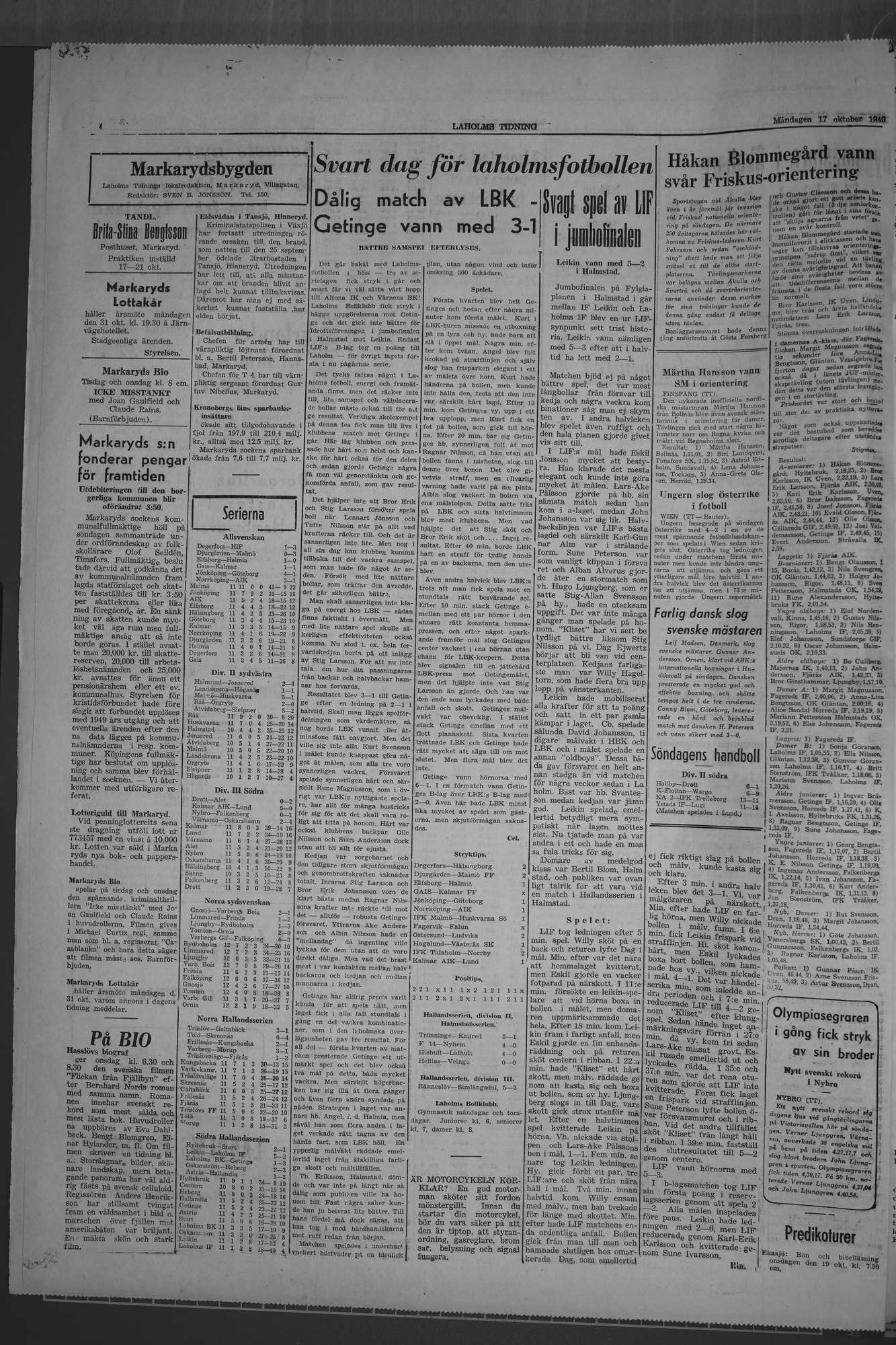 Laholms Tidning Måndag 17 oktober 1949, sida 4