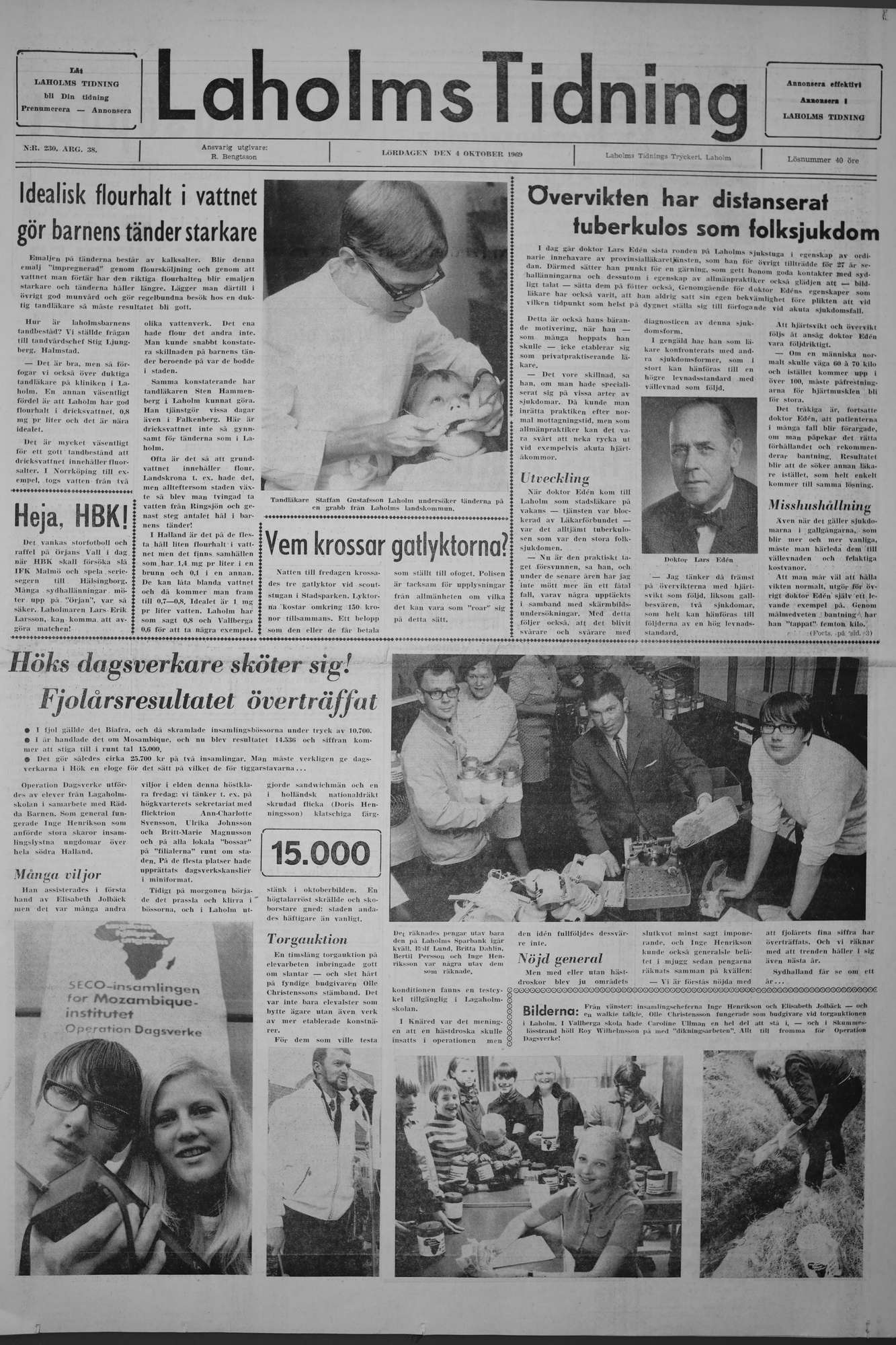 Laholms Tidning Lördag 4 oktober 1969, sida 1