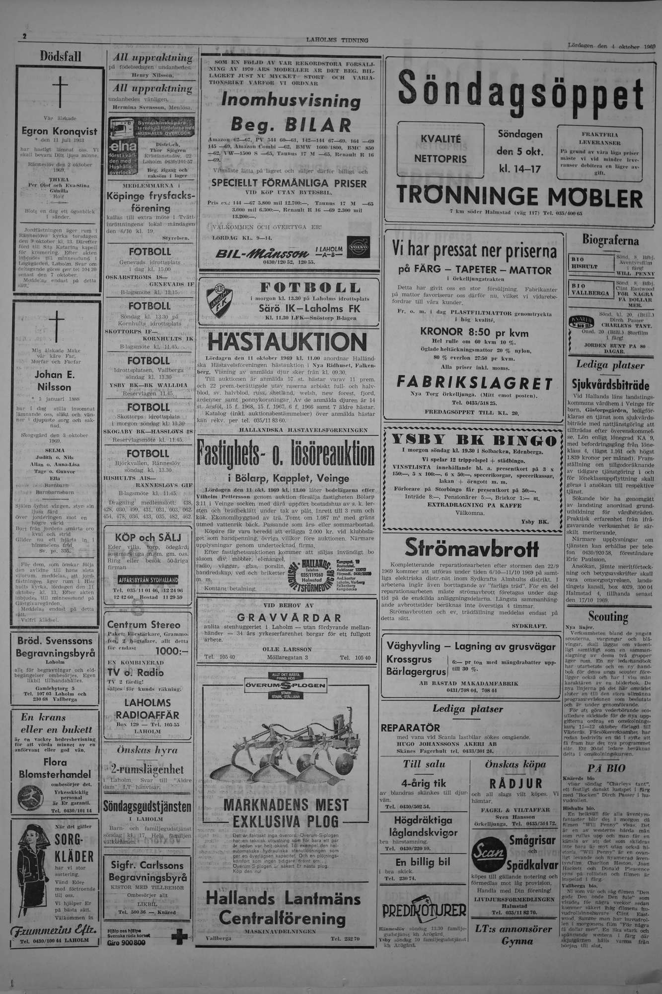 Laholms Tidning Lördag 4 oktober 1969, sida 2