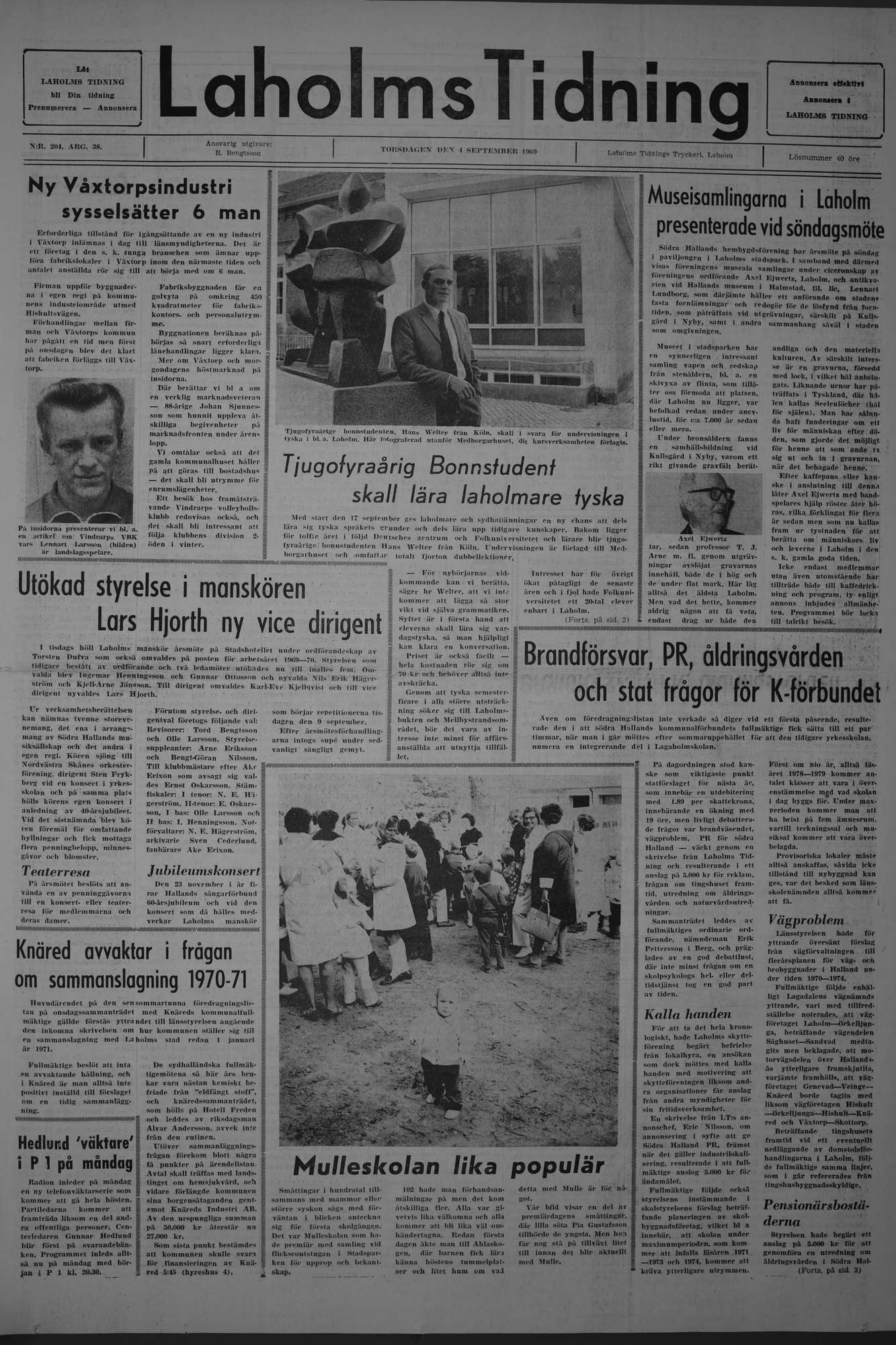 Laholms Tidning Torsdag 4 september 1969, sida 1