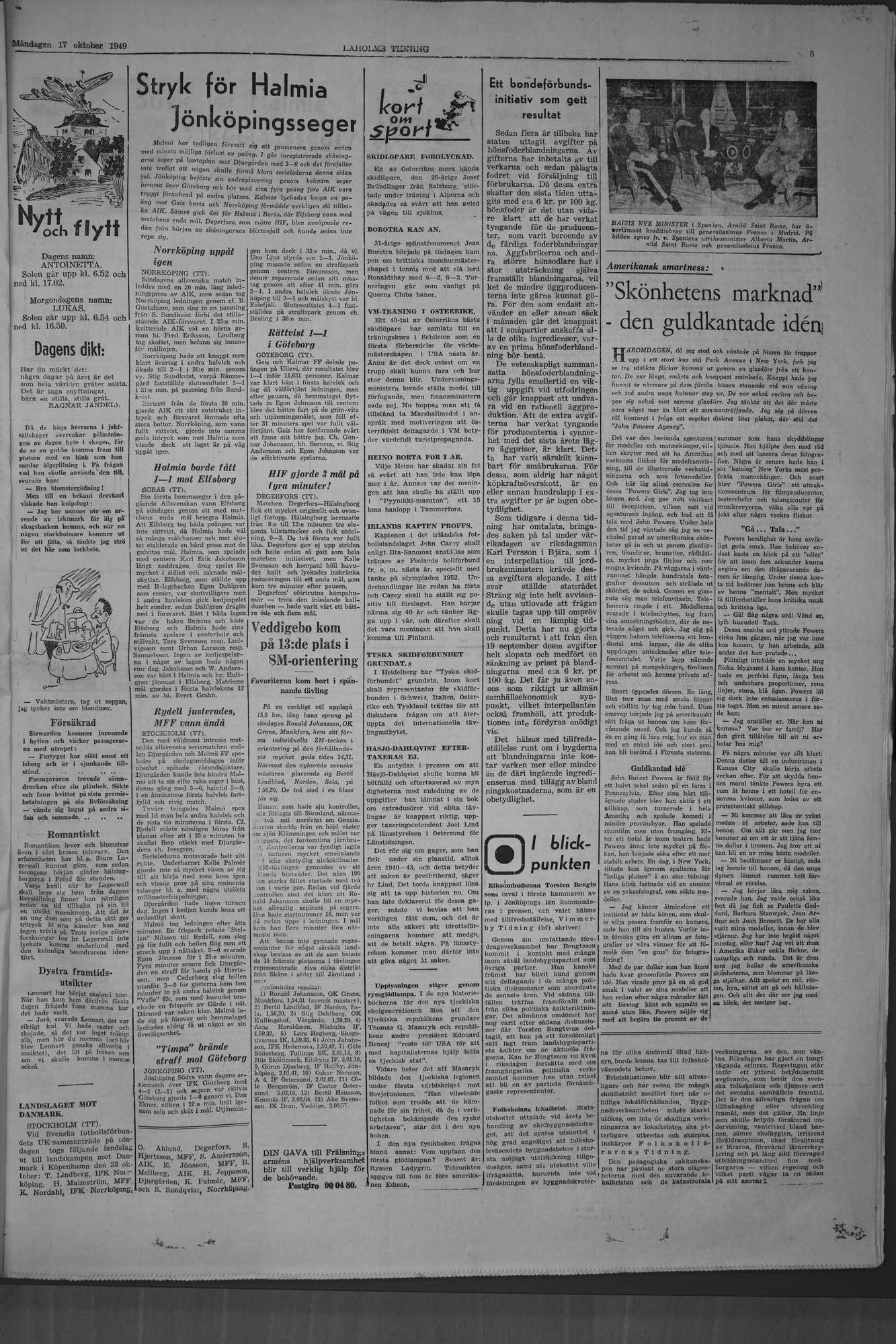Laholms Tidning Måndag 17 oktober 1949, sida 5