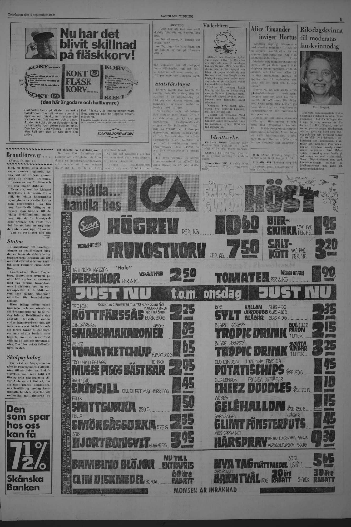 Laholms Tidning Torsdag 4 september 1969, sida 3