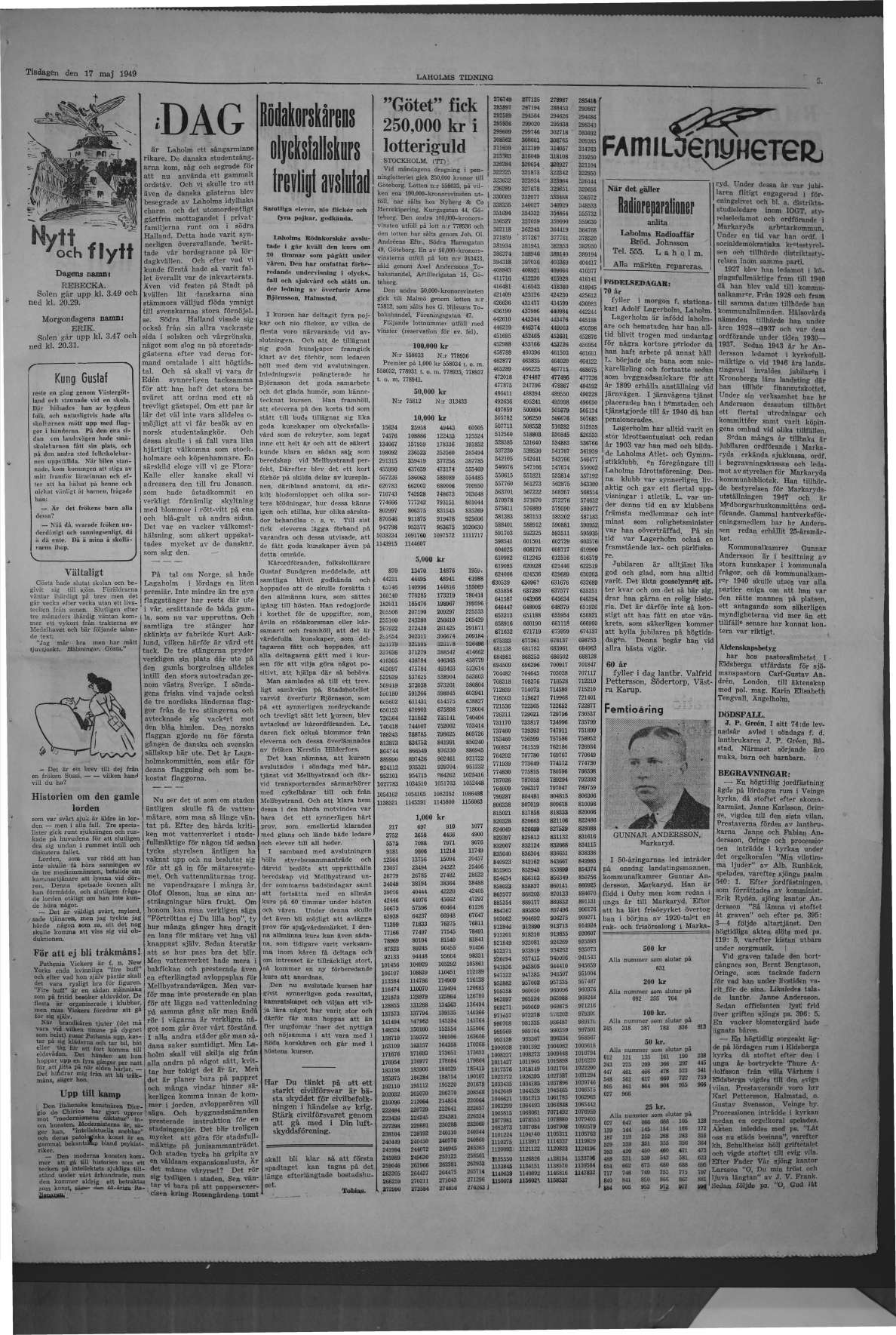 Laholms Tidning Tisdag 17 maj 1949, sida 5