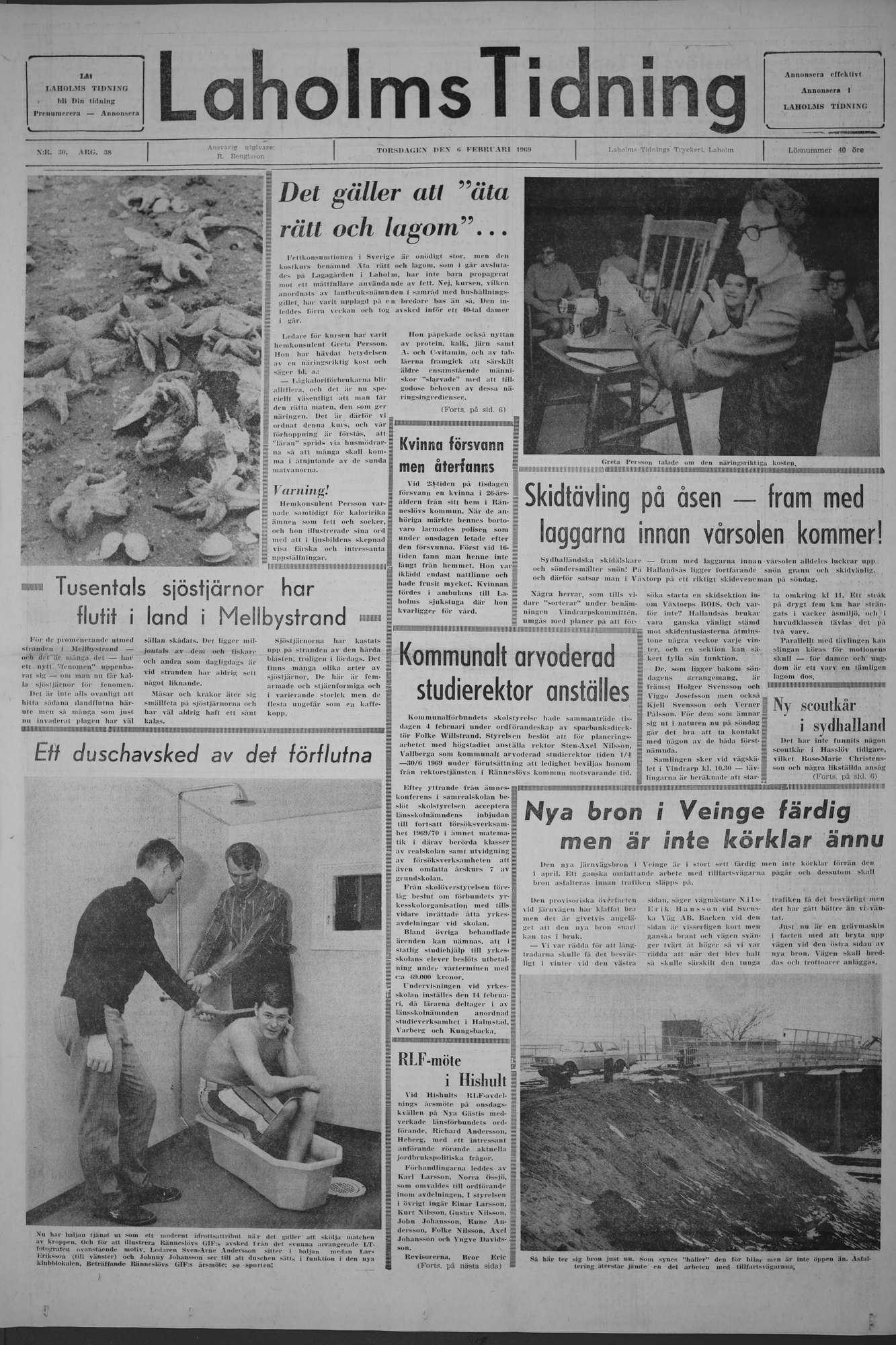 Laholms Tidning Torsdag 6 februari 1969, sida 1