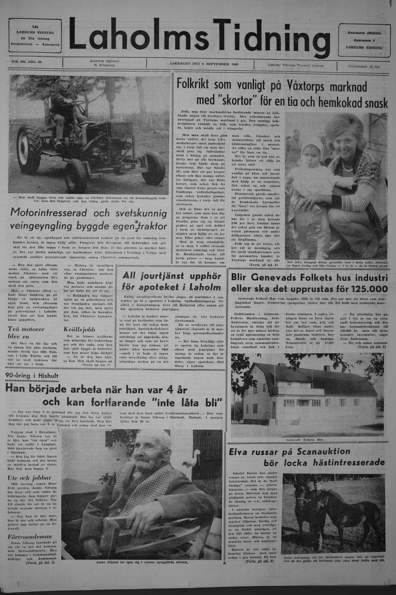 Laholms Tidning Lördag 6 september 1969, sida 1