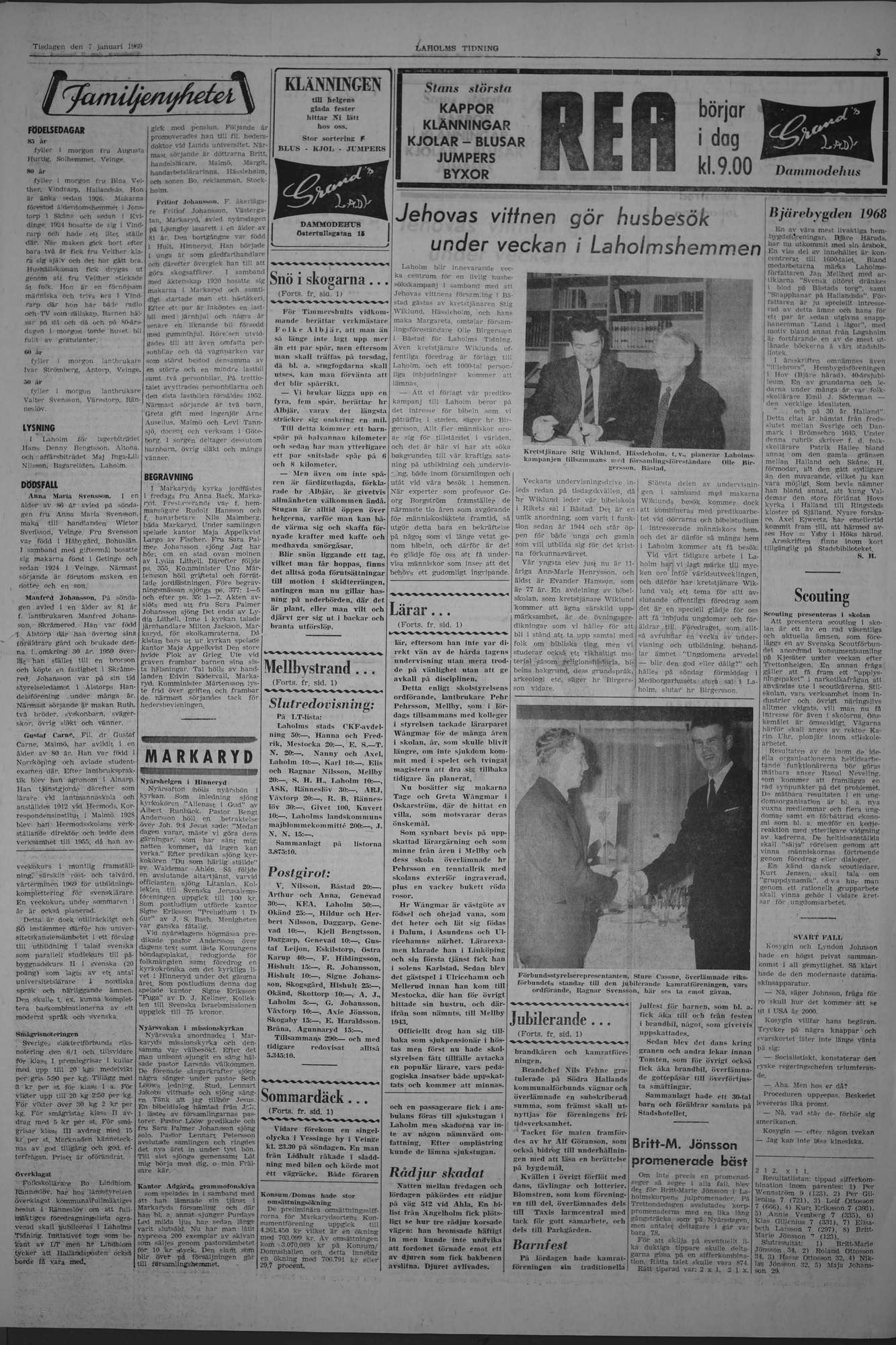 Laholms Tidning Tisdag 7 januari 1969, sida 3