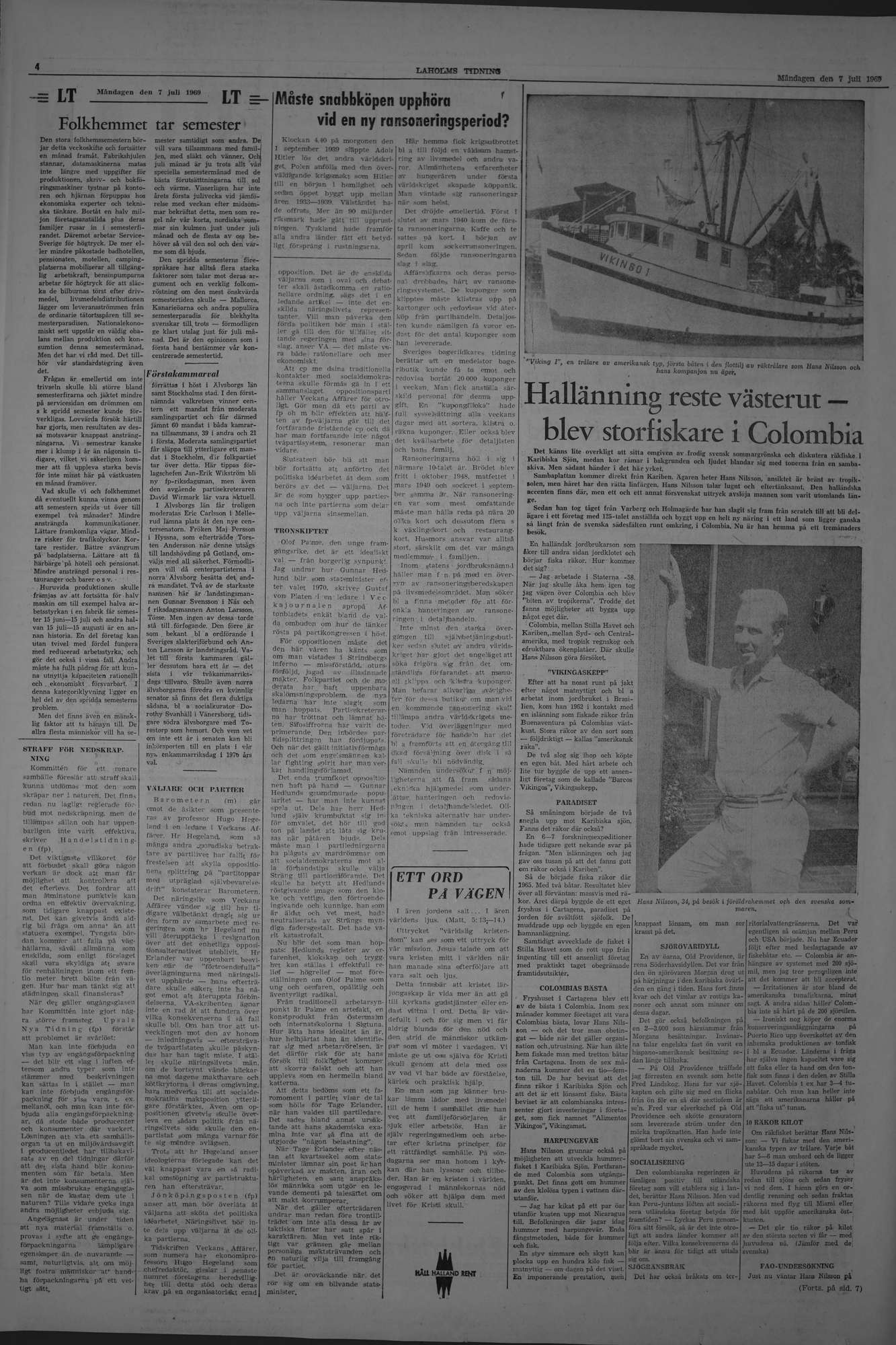 Laholms Tidning Måndag 7 juli 1969, sida 4