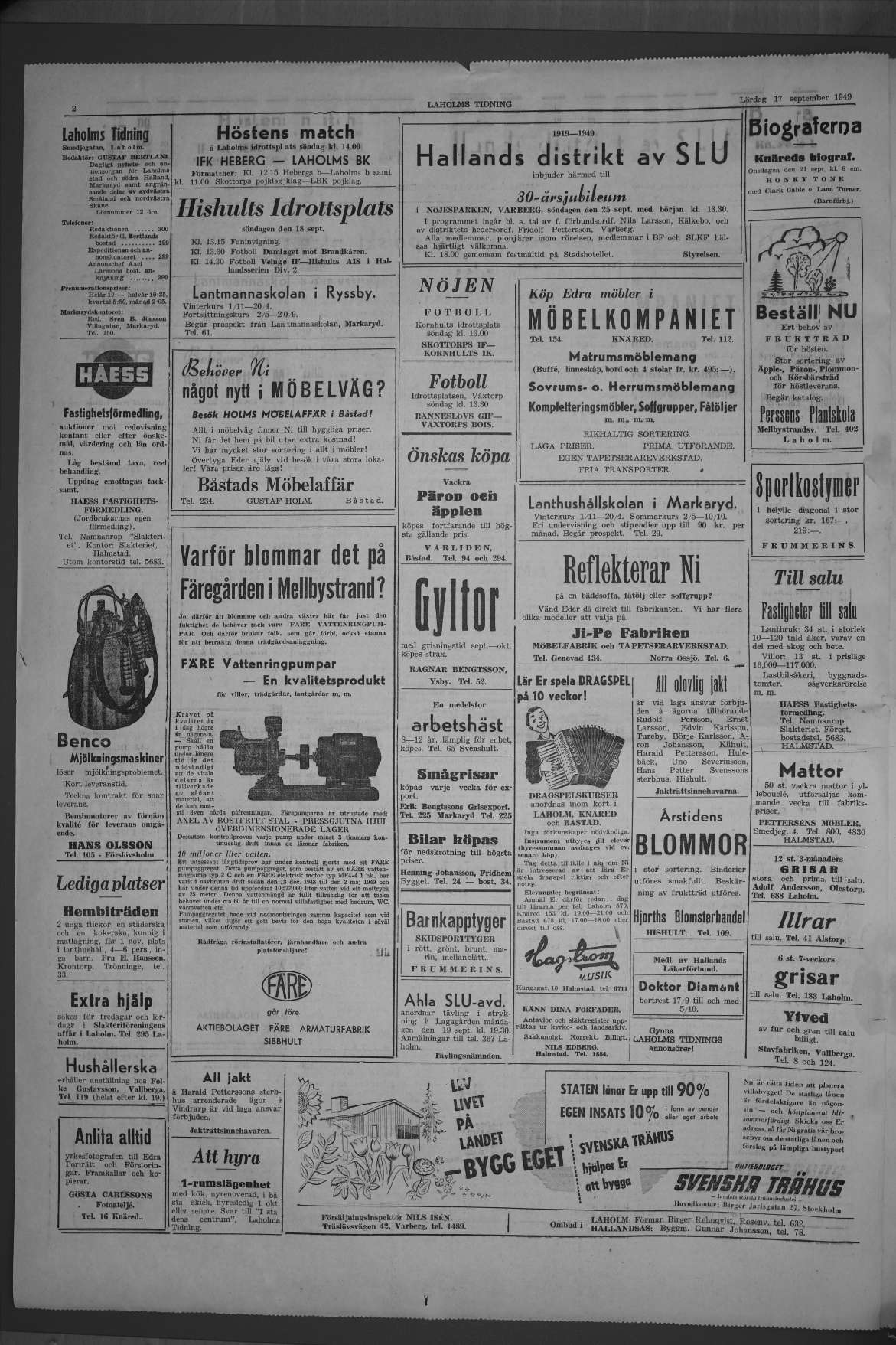 Laholms Tidning Lördag 17 september 1949, sida 2