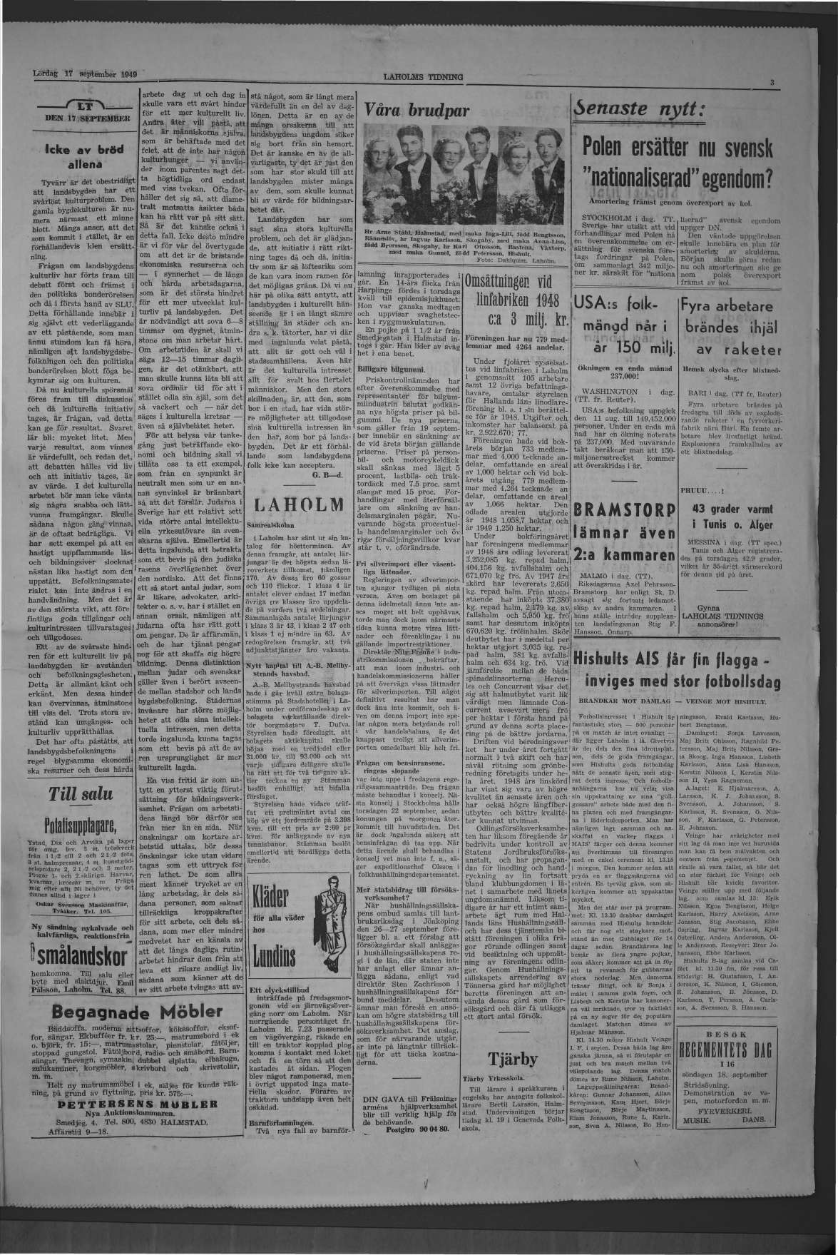 Laholms Tidning Lördag 17 september 1949, sida 3
