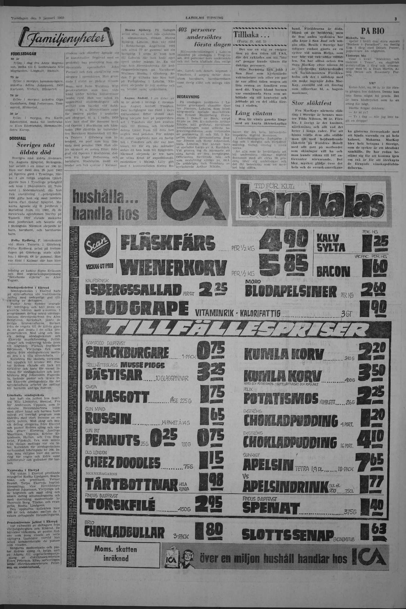 Laholms Tidning Torsdag 9 januari 1969, sida 3