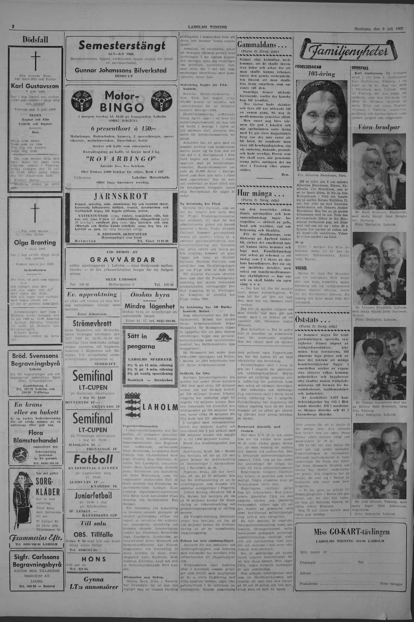 Laholms Tidning Onsdag 9 juli 1969, sida 2