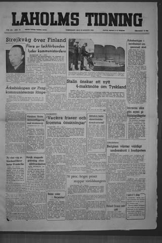 Förstasidan, Torsdag 18 augusti 1949
