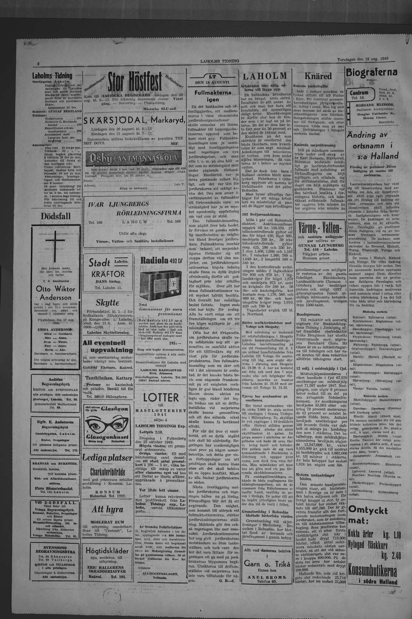 Laholms Tidning Torsdag 18 augusti 1949, sida 2