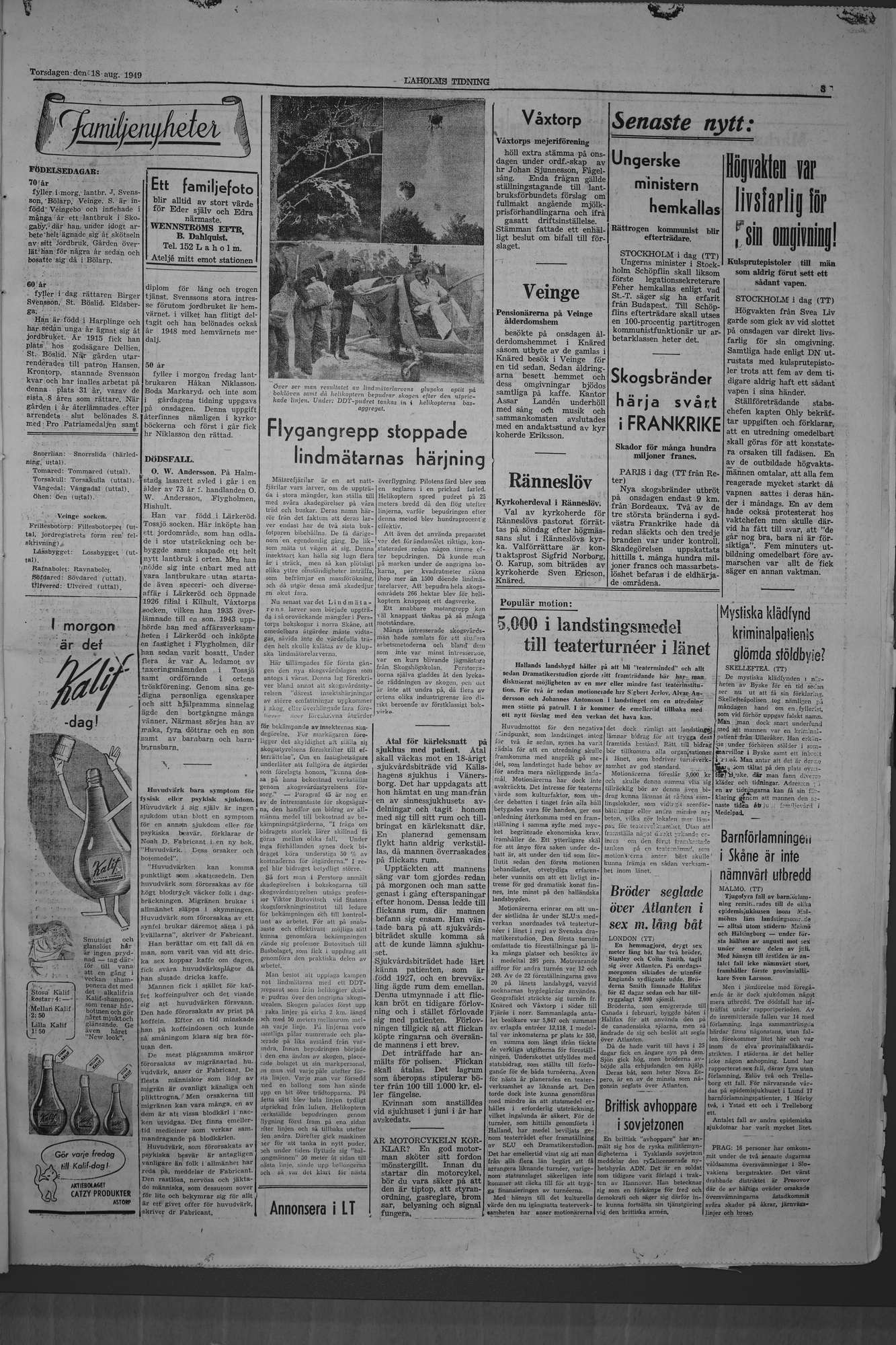 Laholms Tidning Torsdag 18 augusti 1949, sida 3