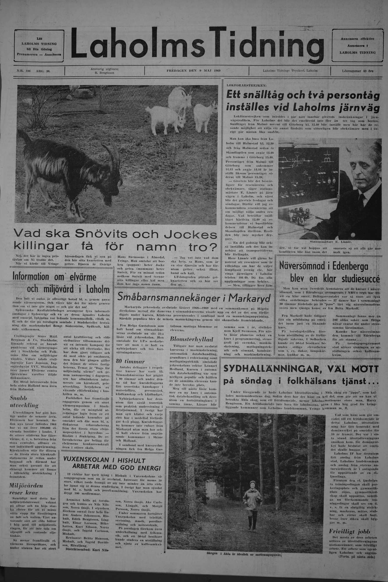 Laholms Tidning Fredag 9 maj 1969, sida 1